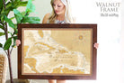Antique Caribbean Islands Map with walnut frame