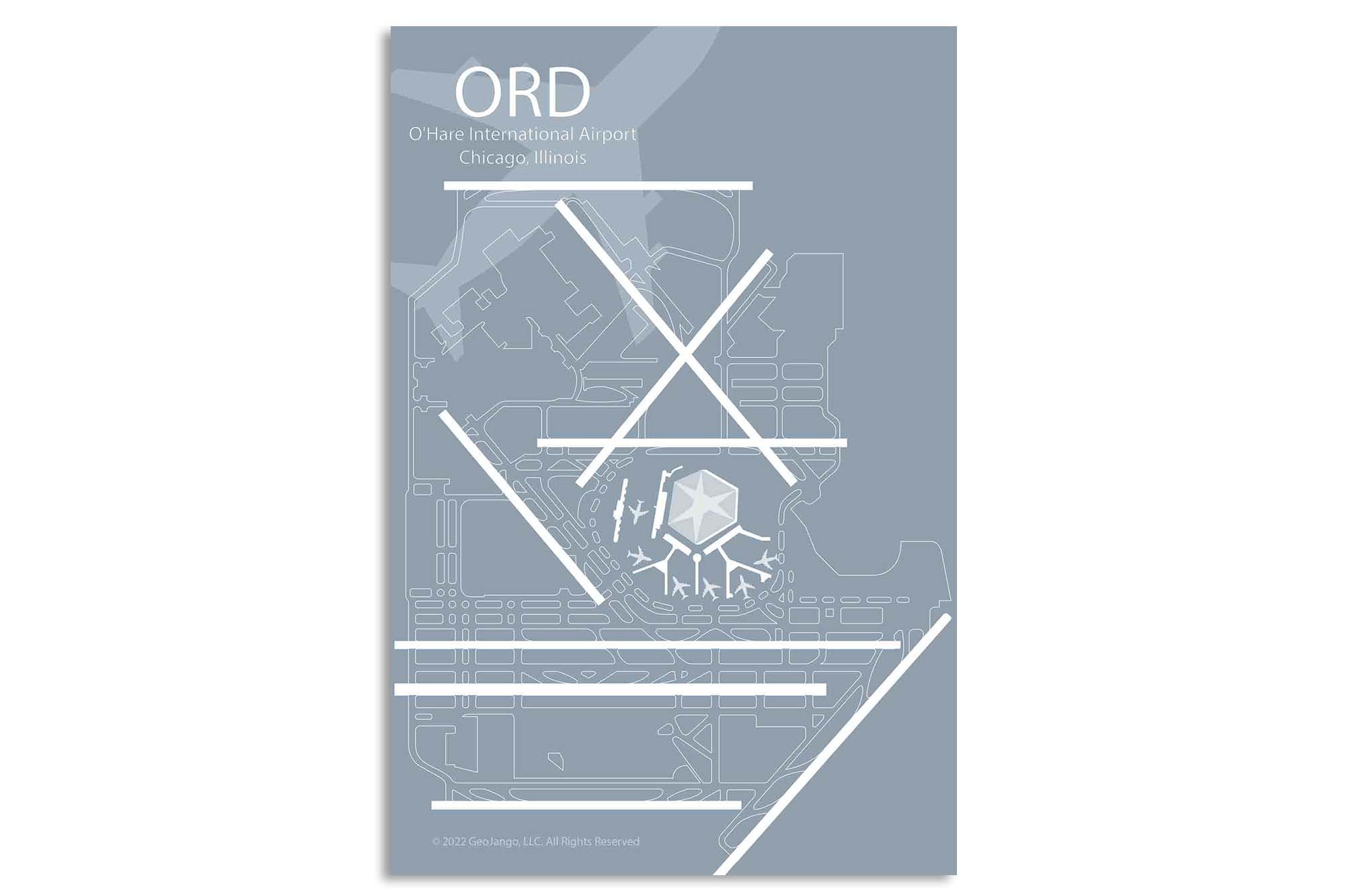 blue mist ord chicago airport push pin map