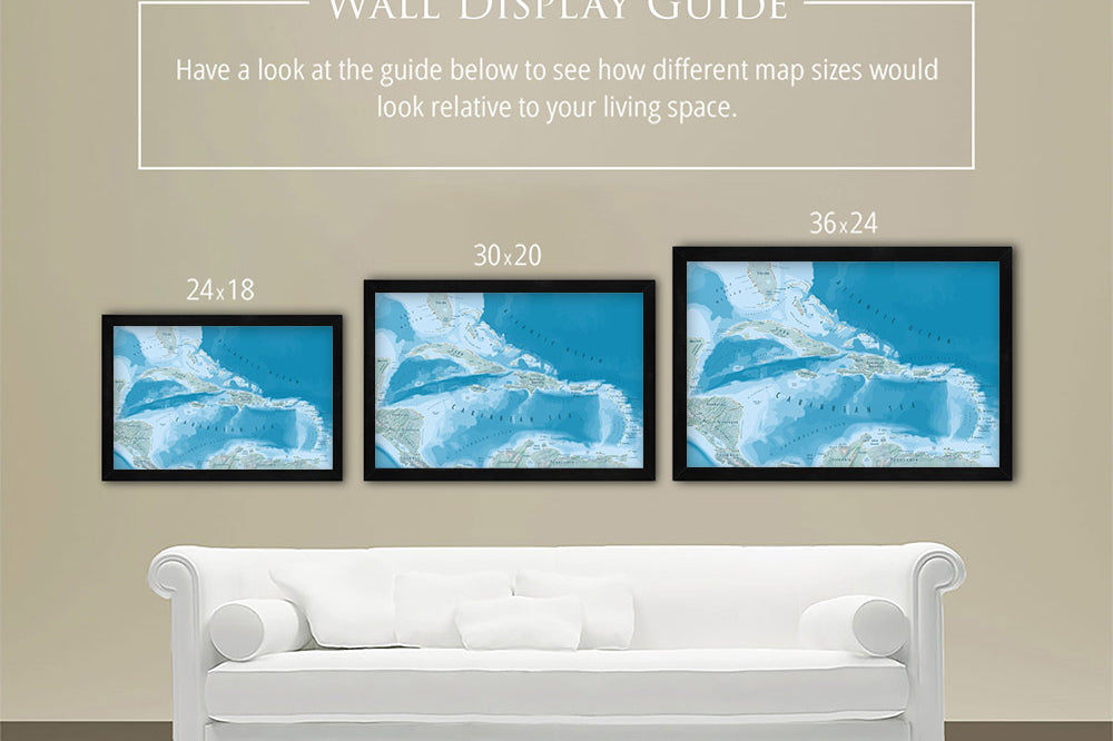 Decorative Caribbean Map sizes