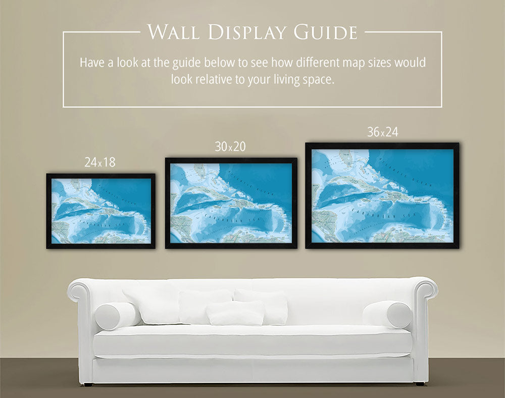 Decorative Caribbean Map sizes