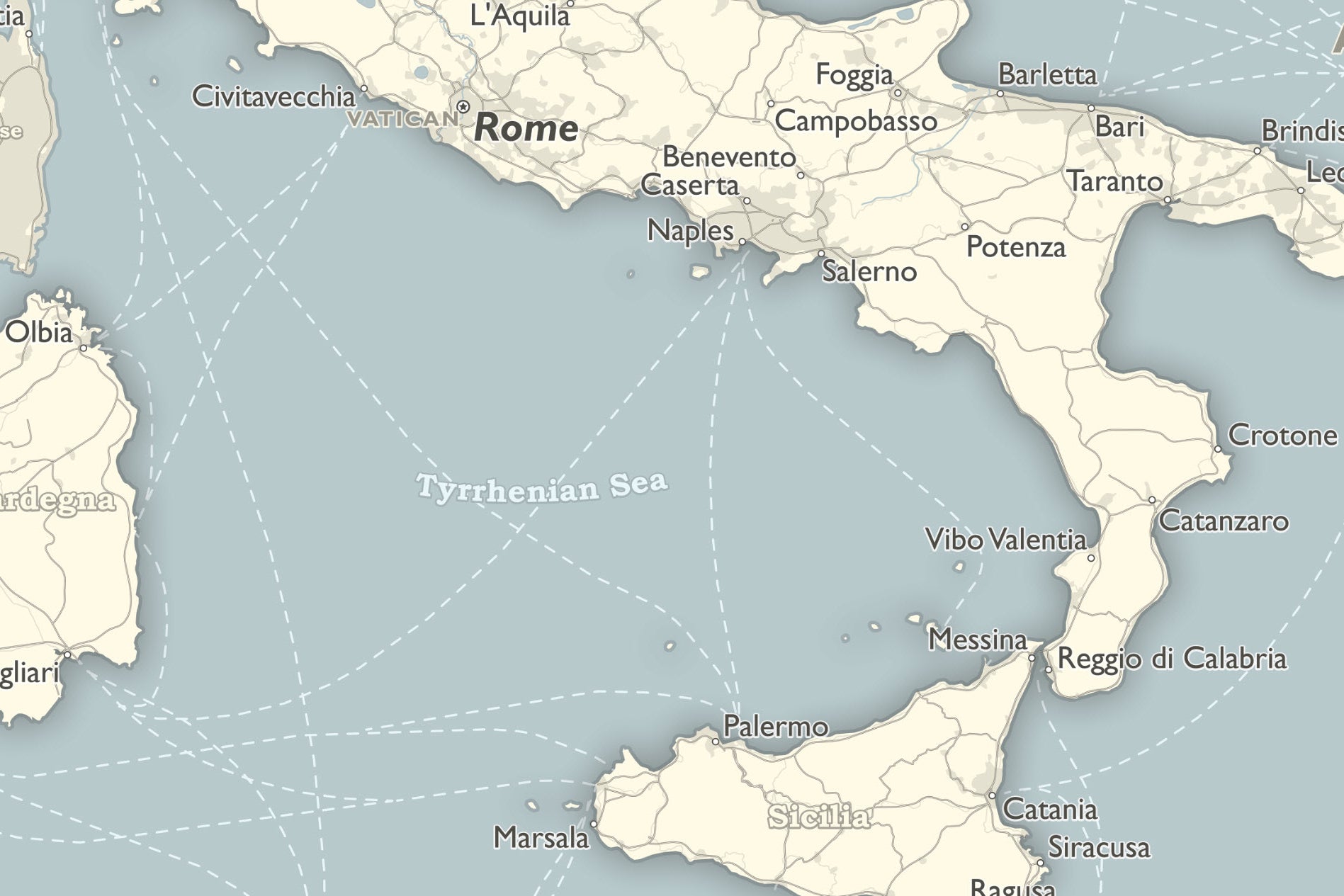southern detailed map of italy