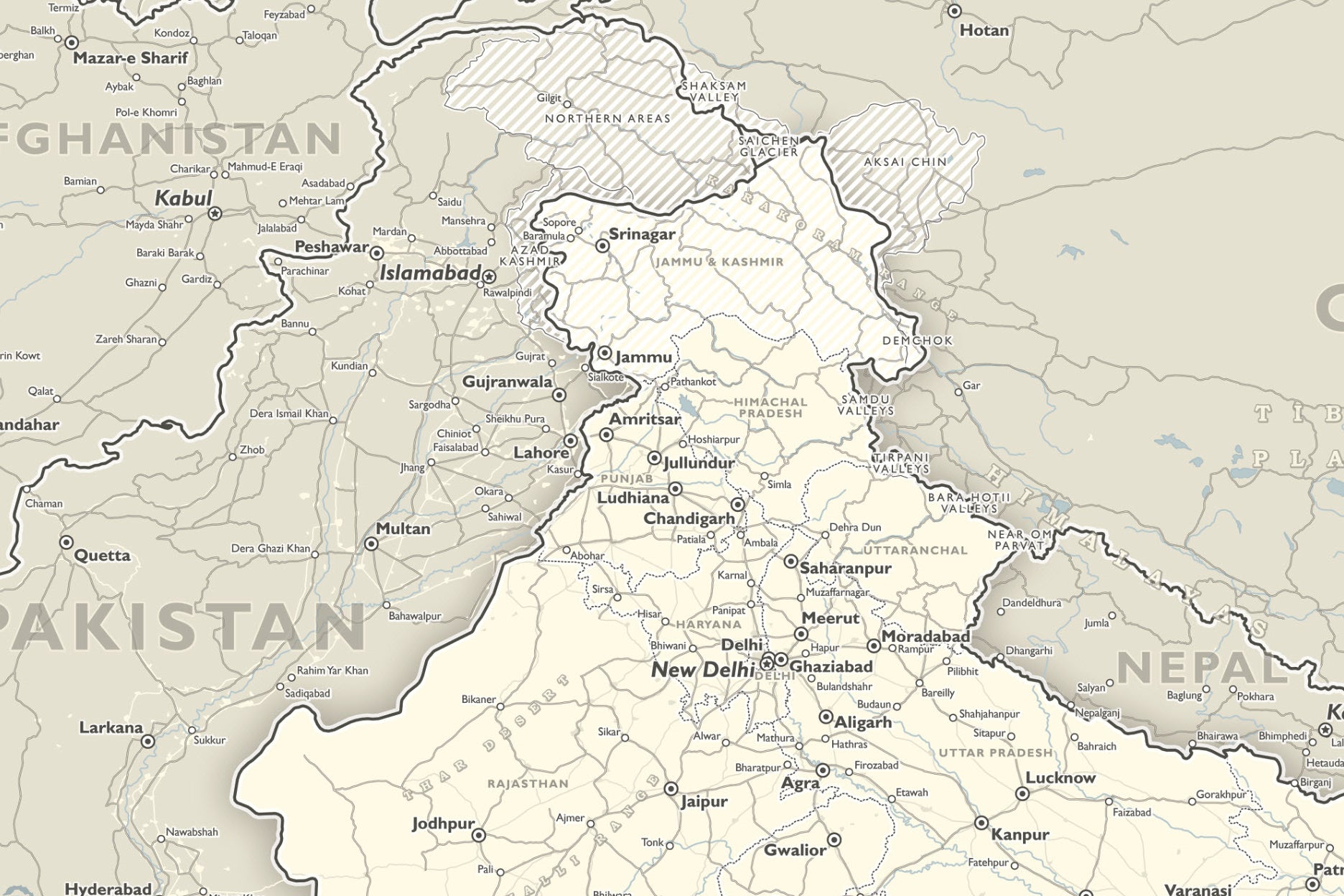 detailed northern india map