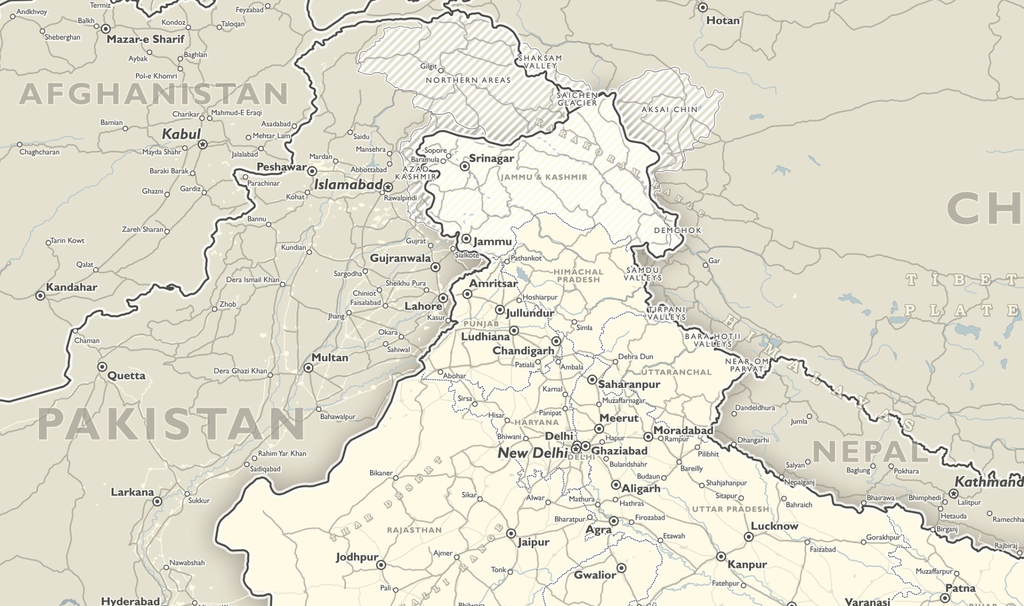 detailed northern india map