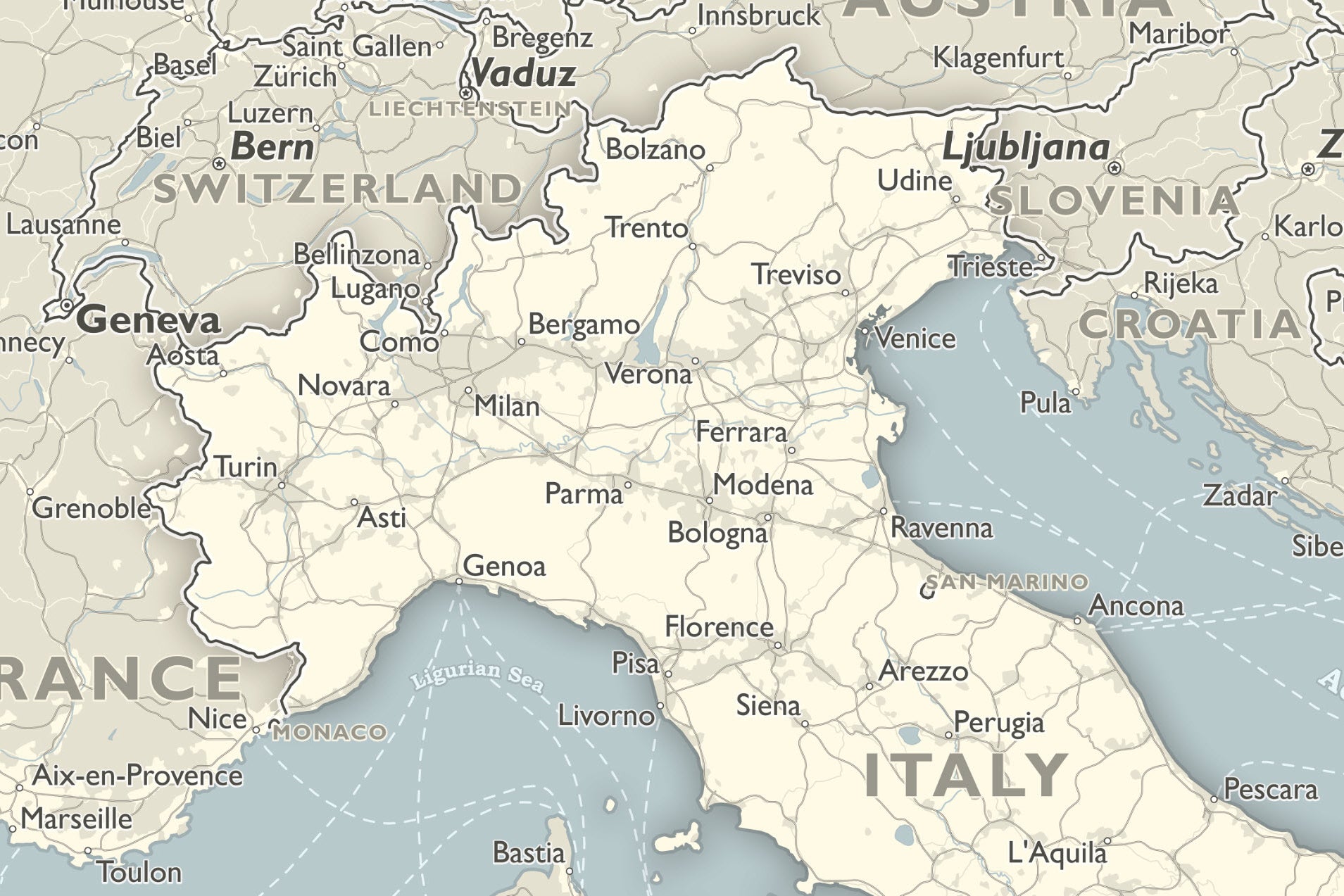 detailed map of italy
