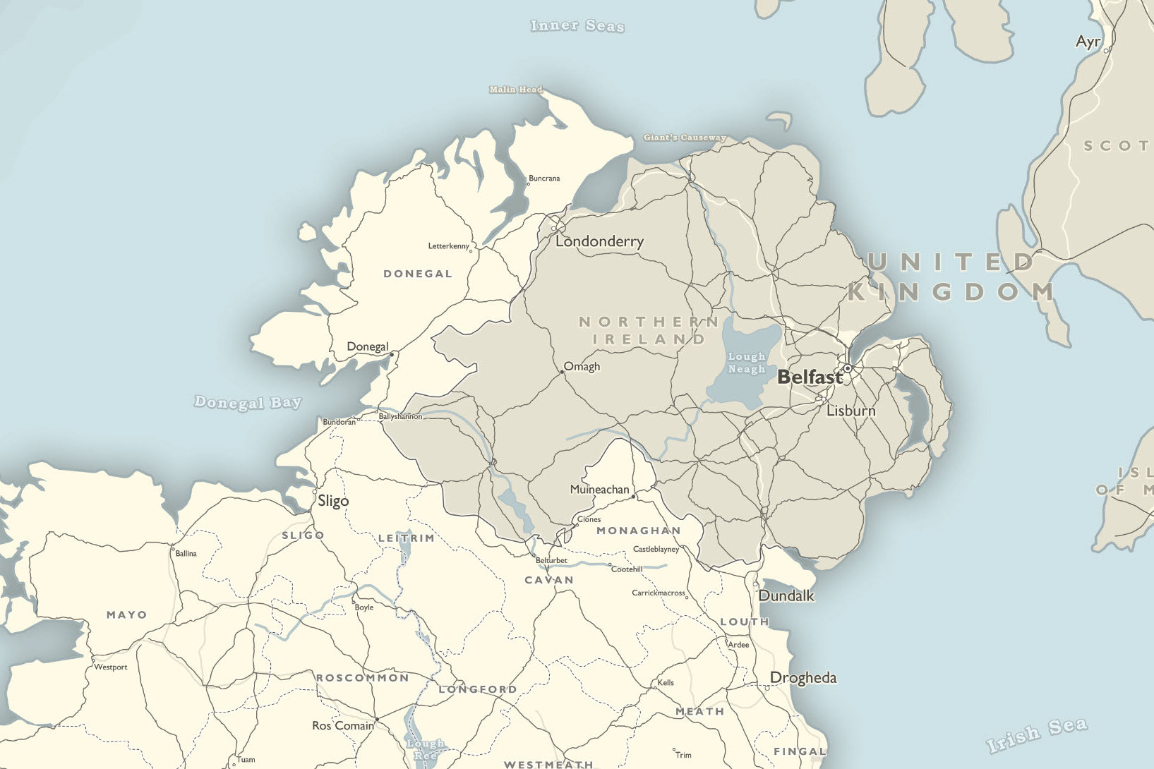 detailed of northern ireland map