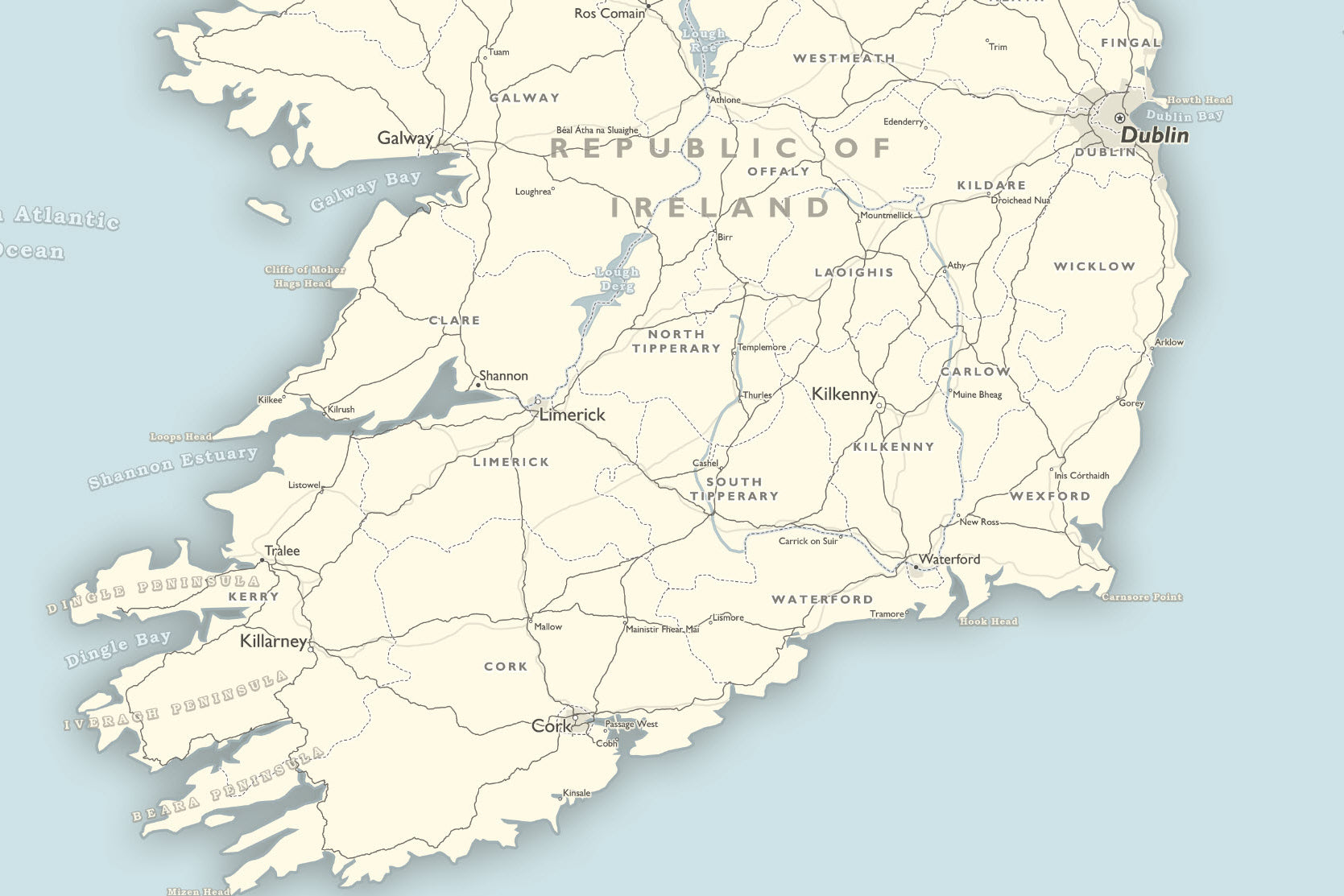 detailed southern ireland map
