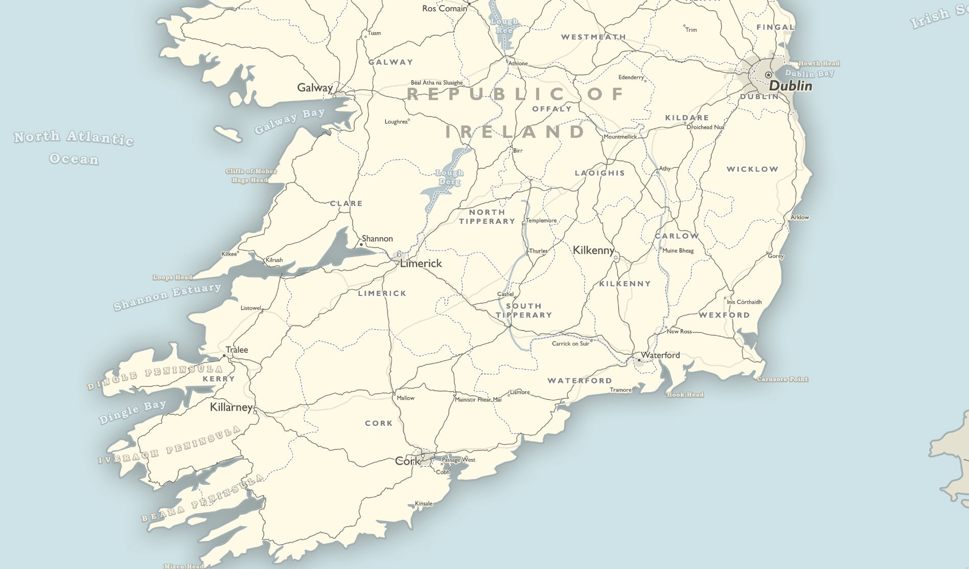 detailed southern ireland map