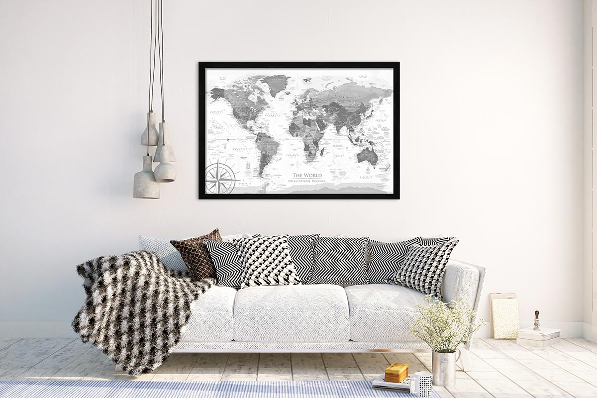 framed world map wall art