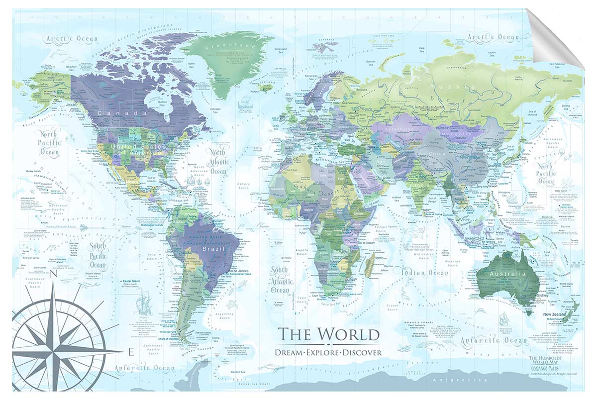 white map of the world wall sticker