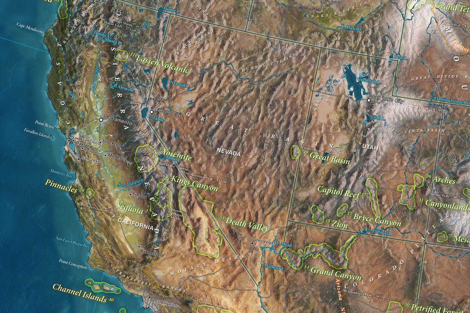 Map of national parks in the us with pins for you to track your travels