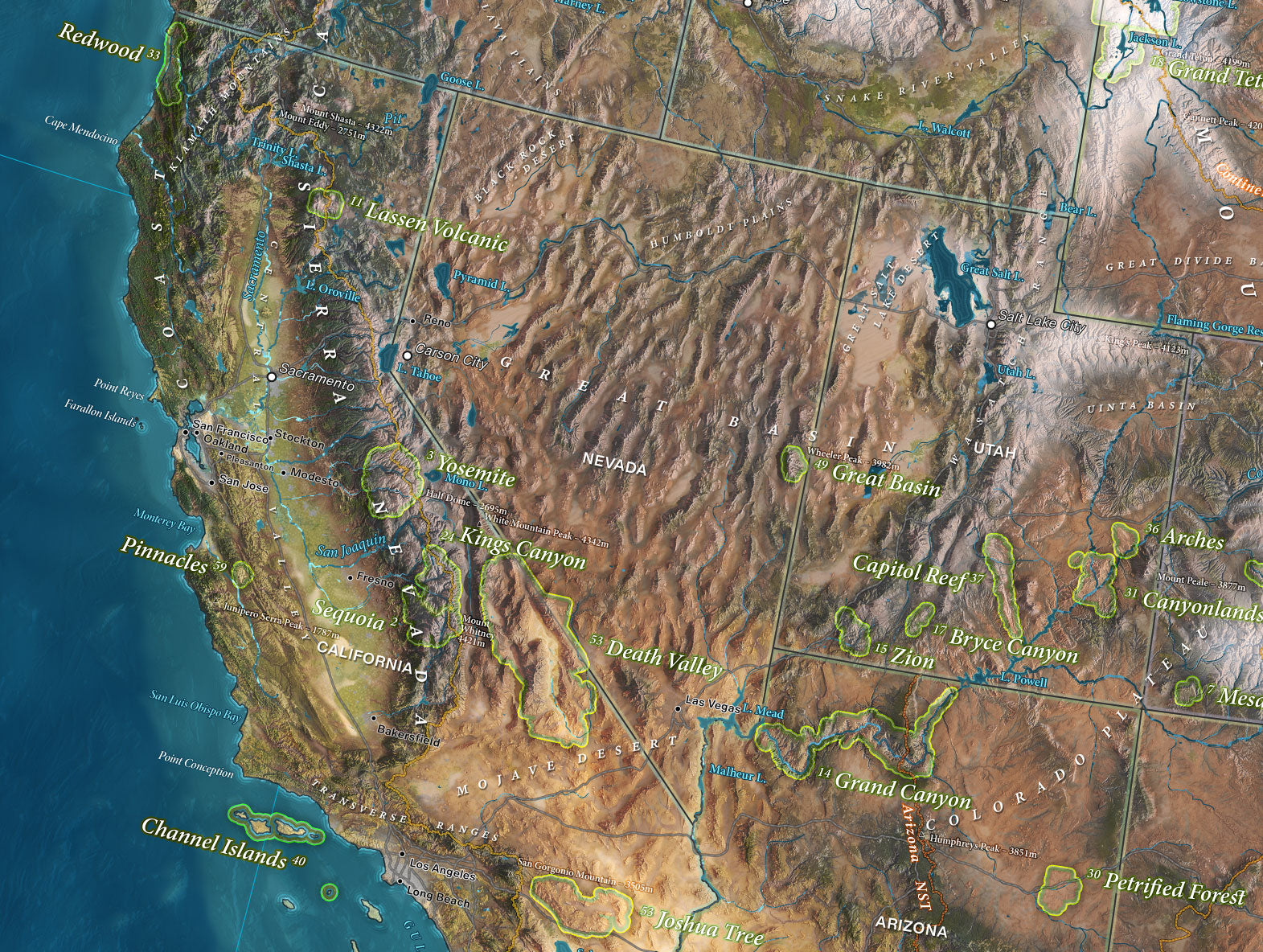 Map of national parks in the us with pins for you to track your travels