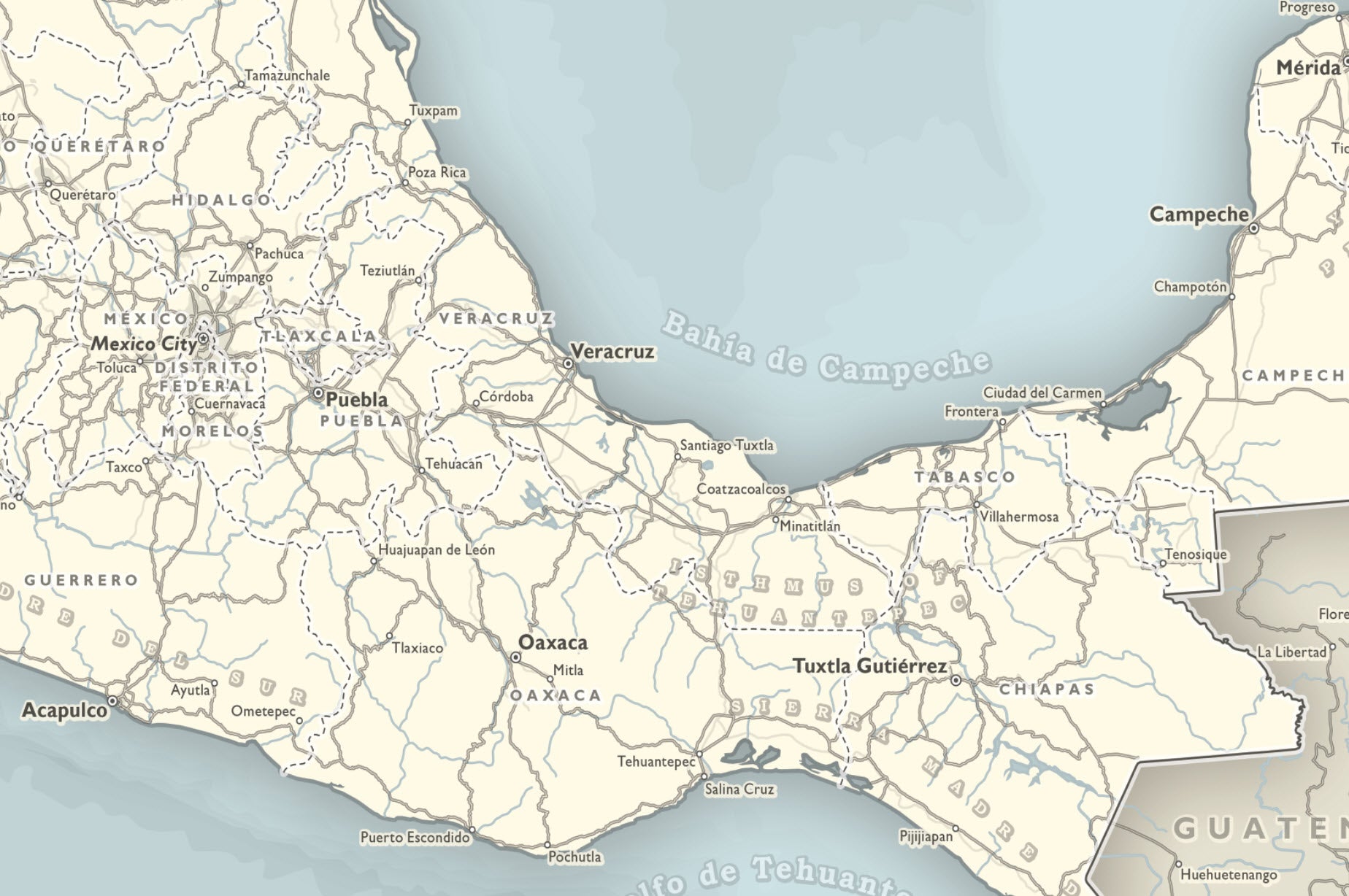 detailed view of southern mexico