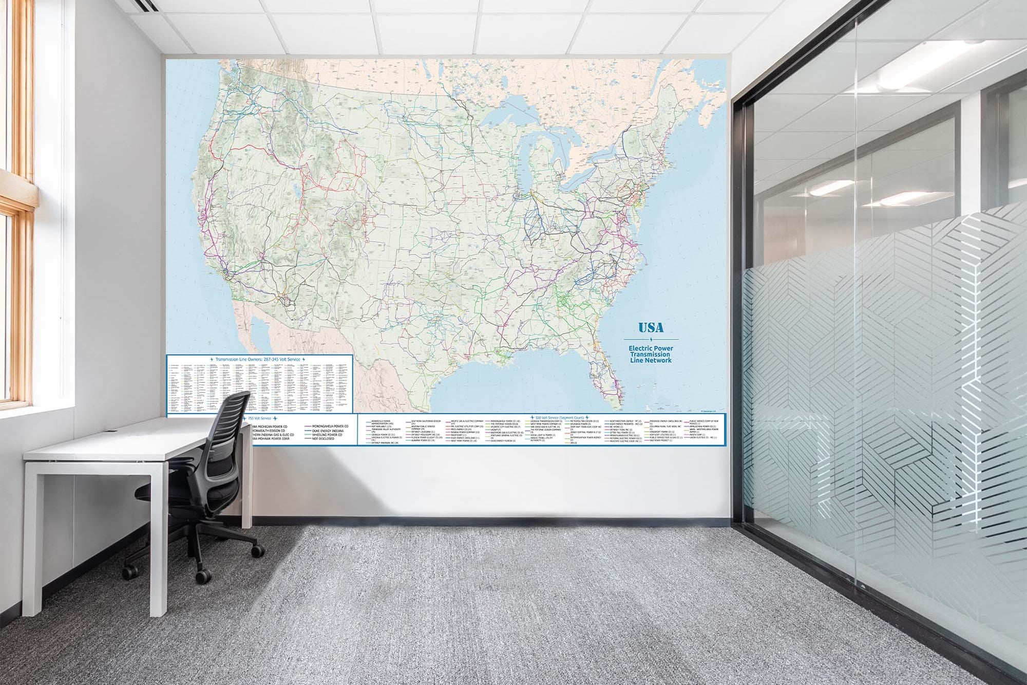 US Power Grid Map - Electric Power Transmission Grid Map - Large Wall Map in office