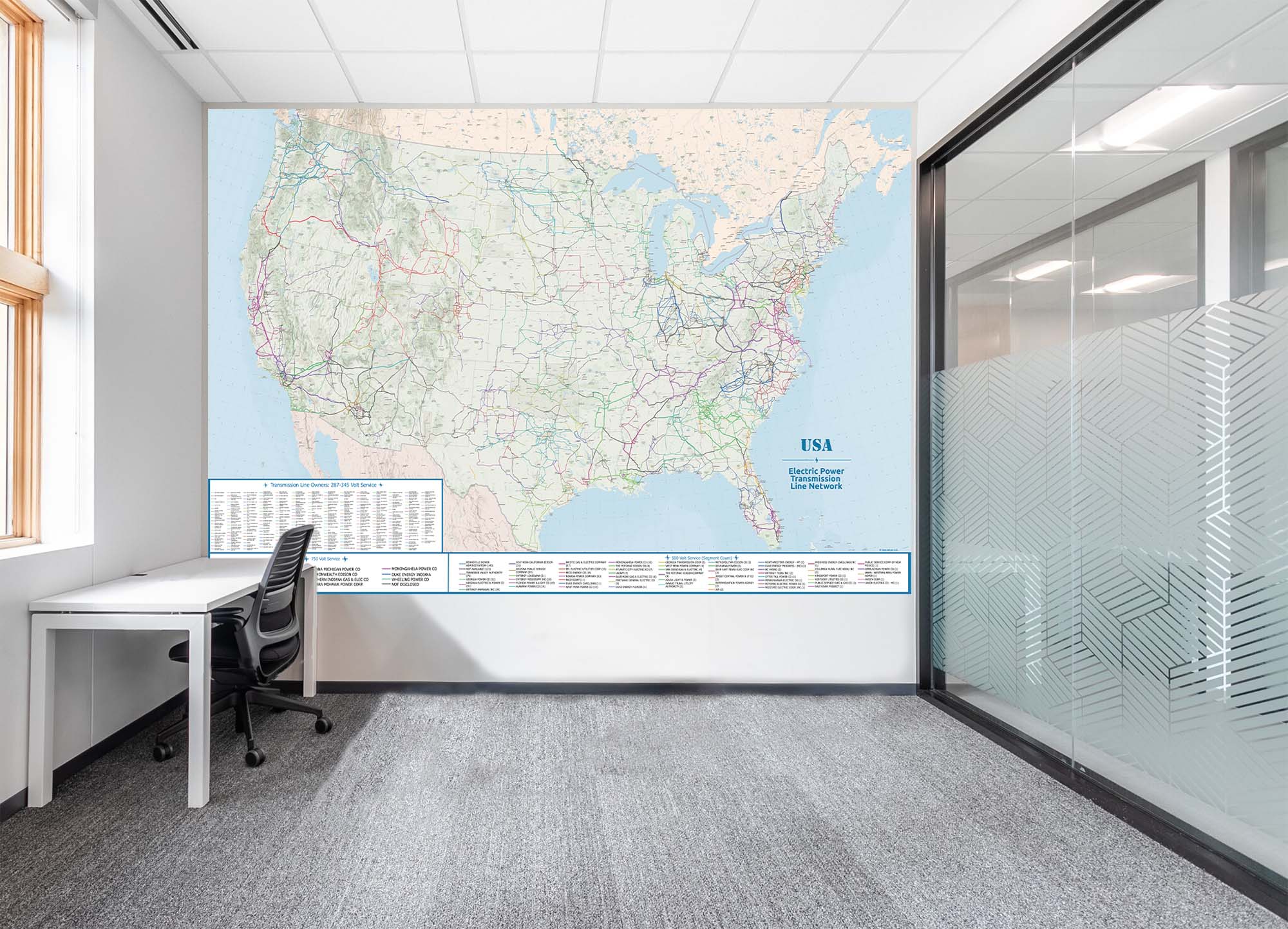 US Power Grid Map - Electric Power Transmission Grid Map - Large Wall Map in office