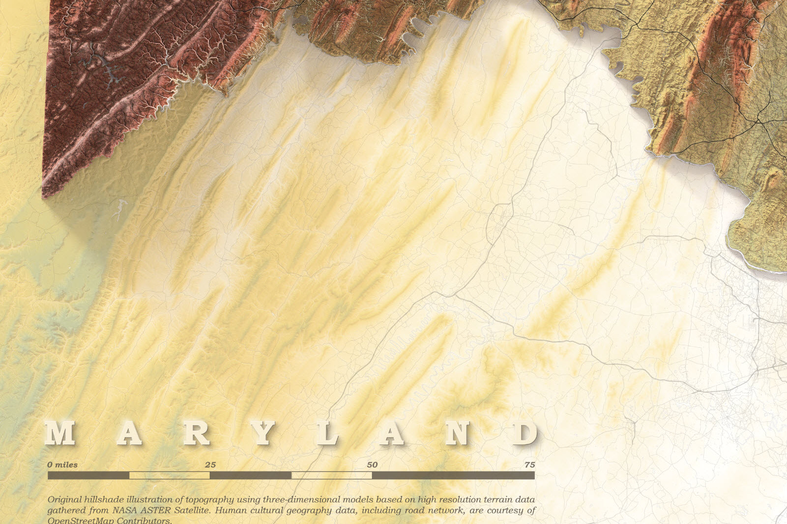 Maryland map 3D topography