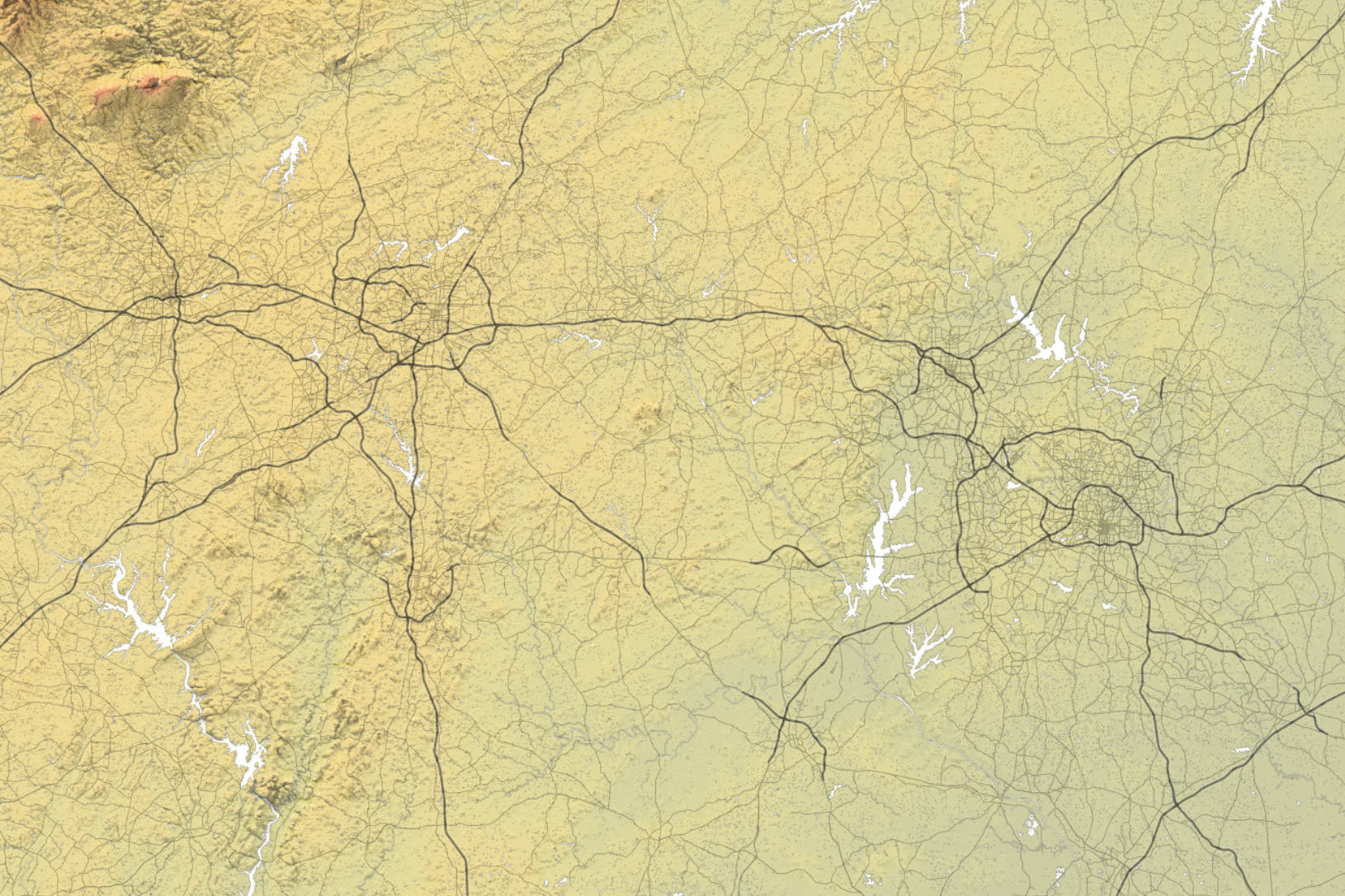 Detail of north carolina topography with roads