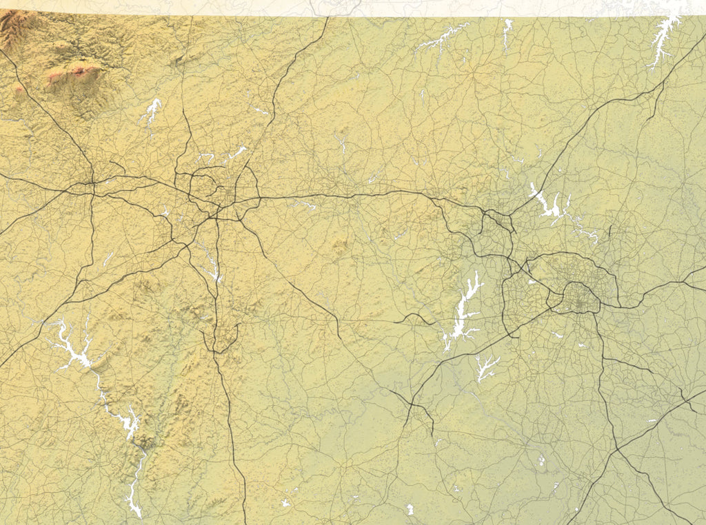 Detail of north carolina topography with roads