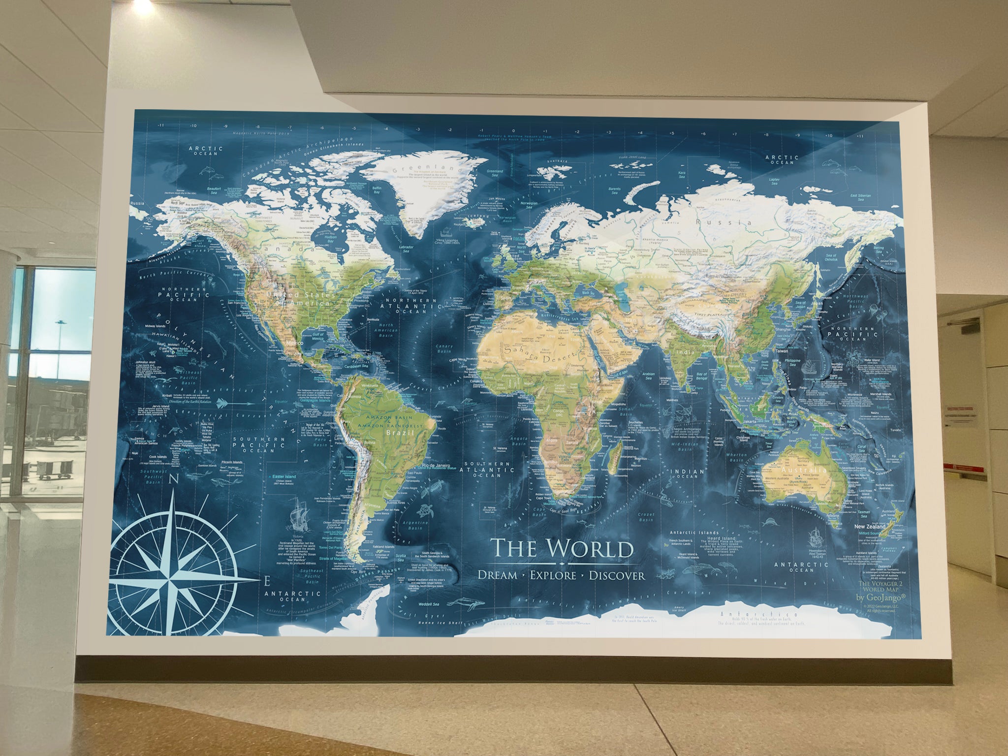 huge physical world wall map