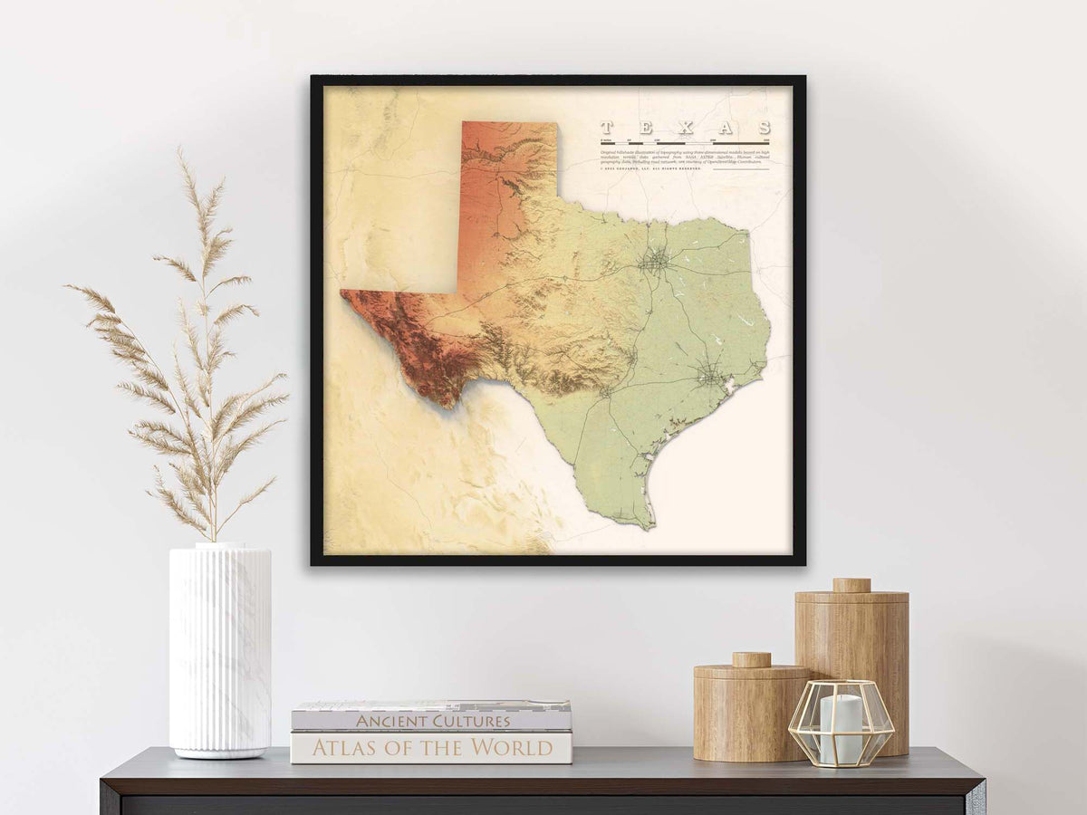 Texas Relief Map - Topographic Elevation Map with Shaded Relief ...