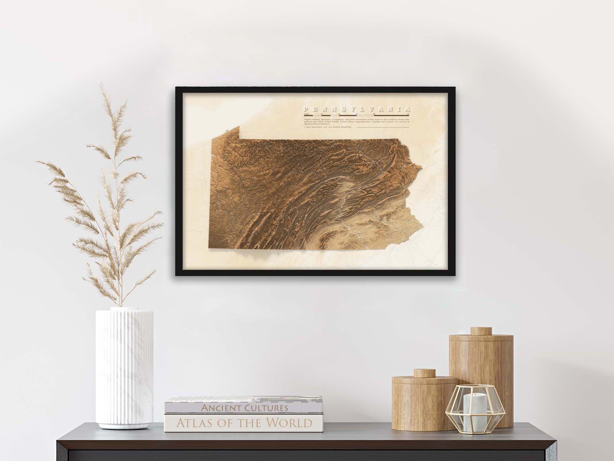 framed Pennsylvania elevation map