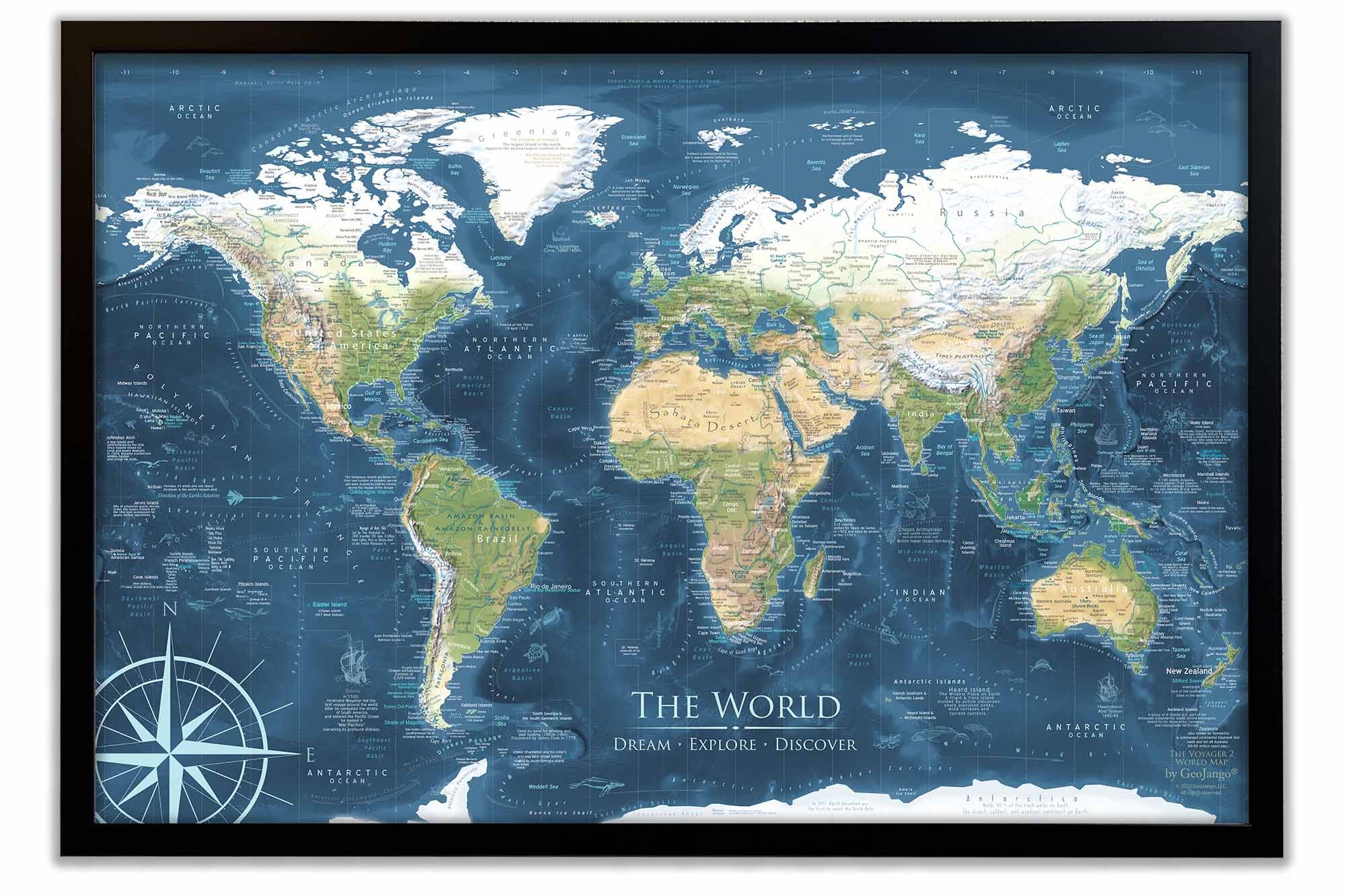 Framed Map of the World with Push Pins