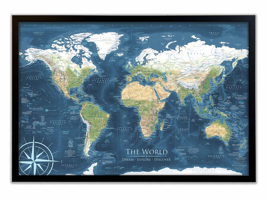 Framed Map of the World with Push Pins