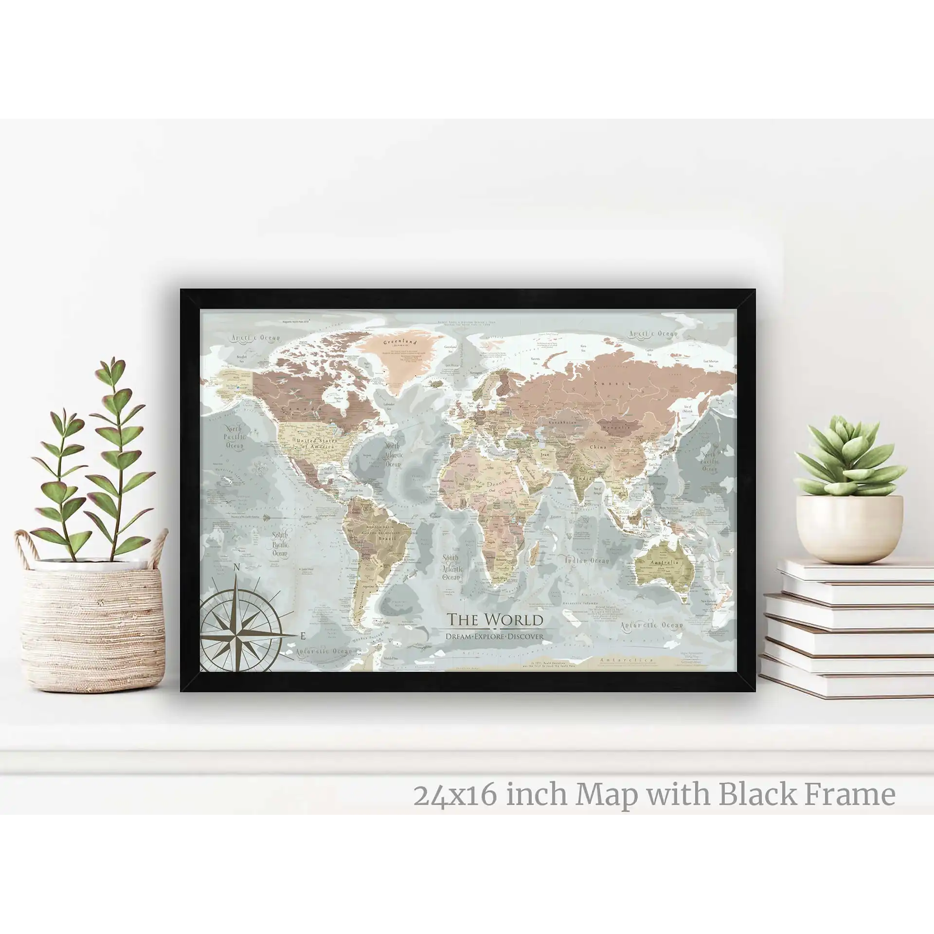 world map small framed