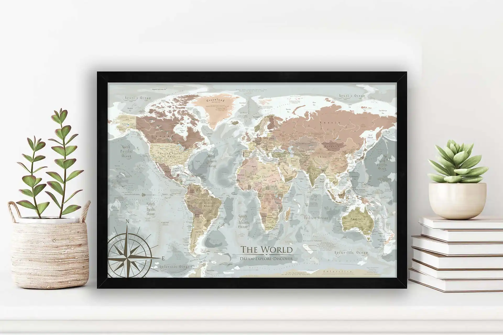 world map small framed