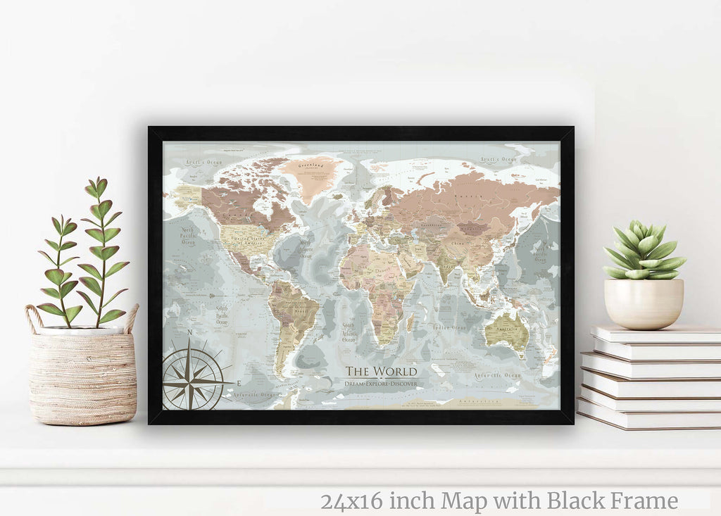 small framed world map