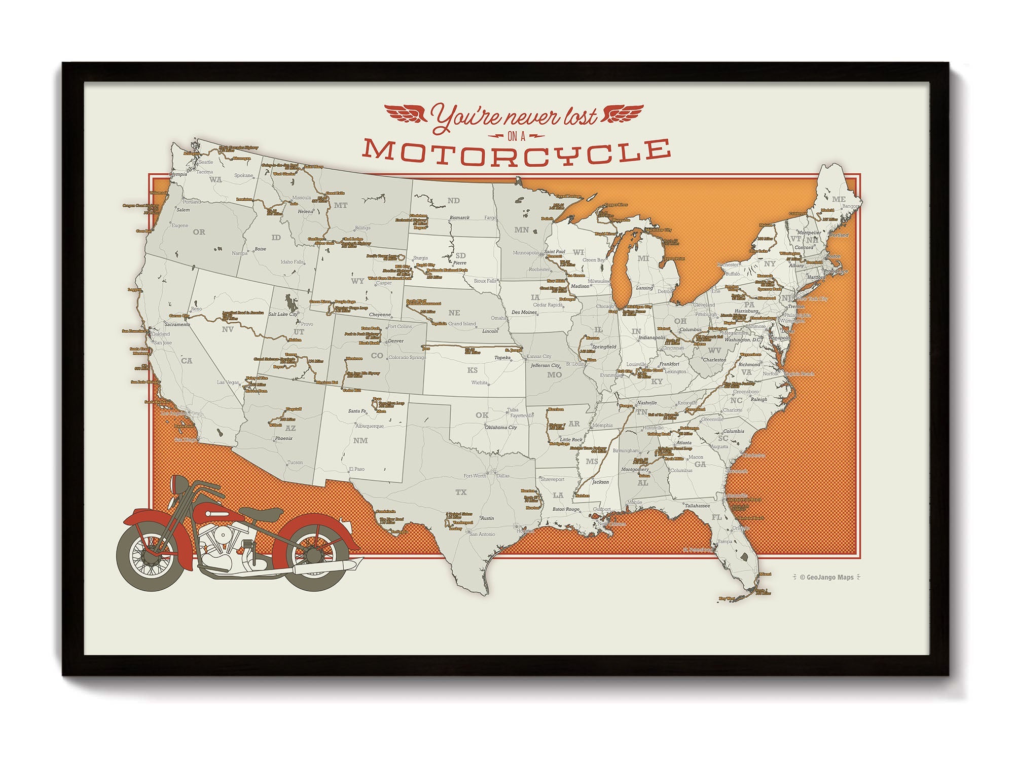 Motorcycle road trip map