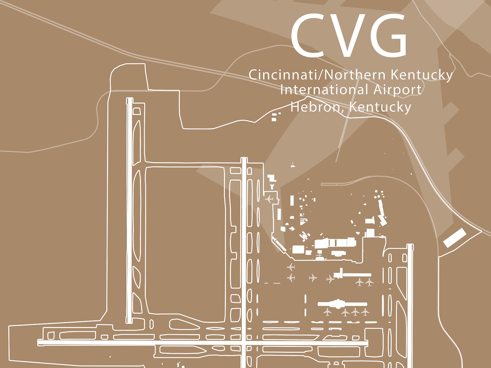 Cvg Ramp Map CVG - Cincinnati Northern Kentucky Airport Runway Map – GeoJango Maps