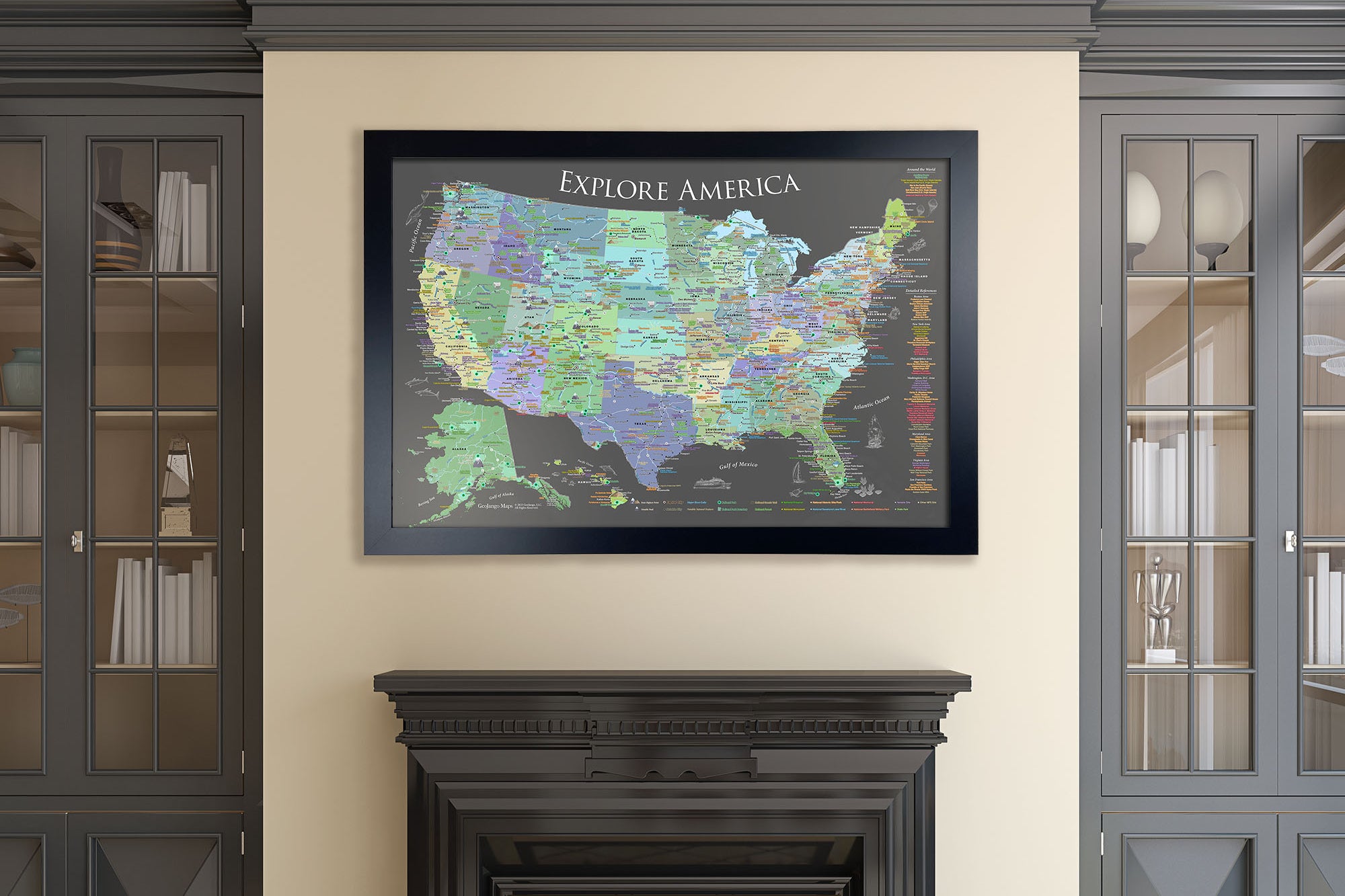 USA Wall Map Black