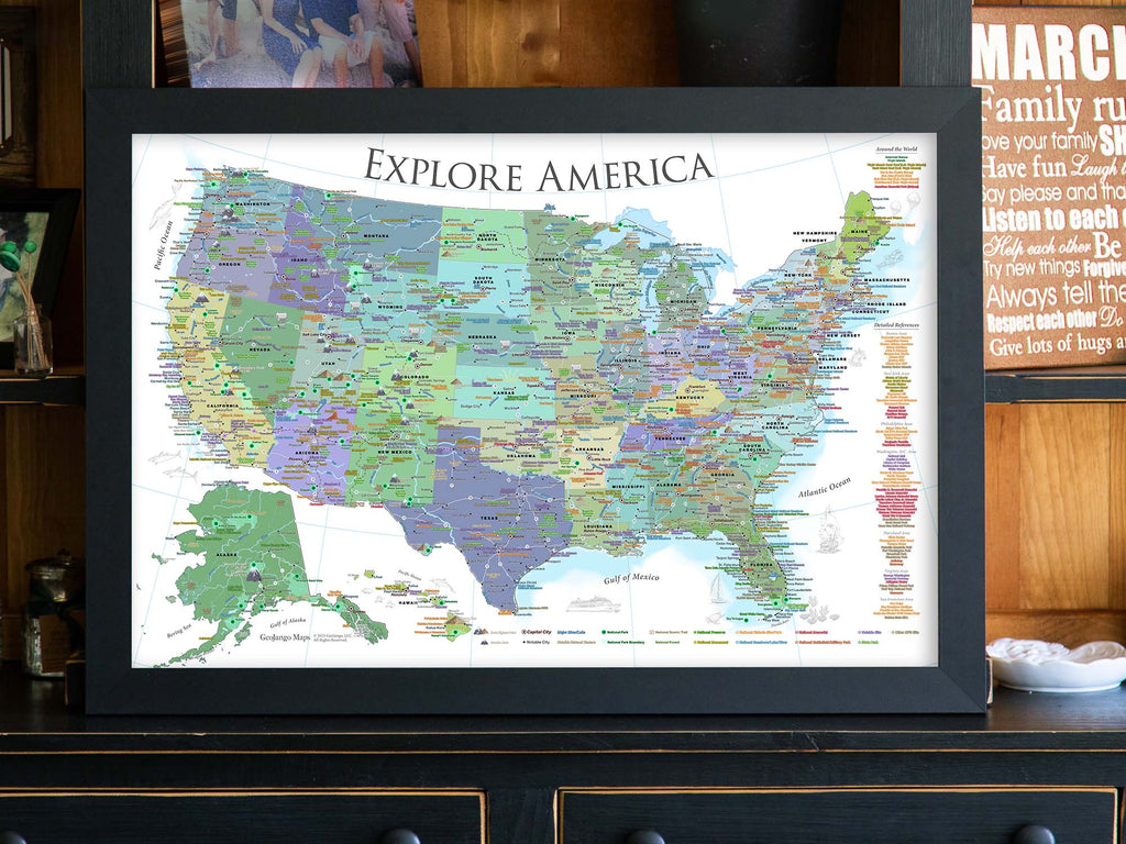 framed map of america