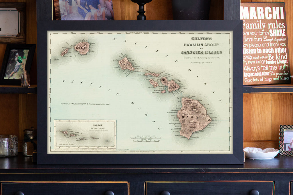 detailed antique map of hawaii