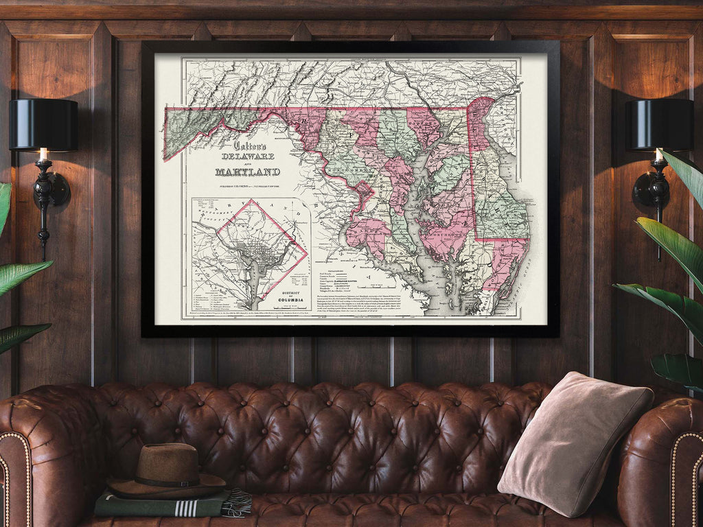 Antique State Map of Delaware and Maryland