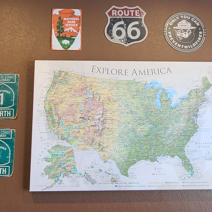 travellers world map National Parks Push Pin Travel Map in canvas wrap