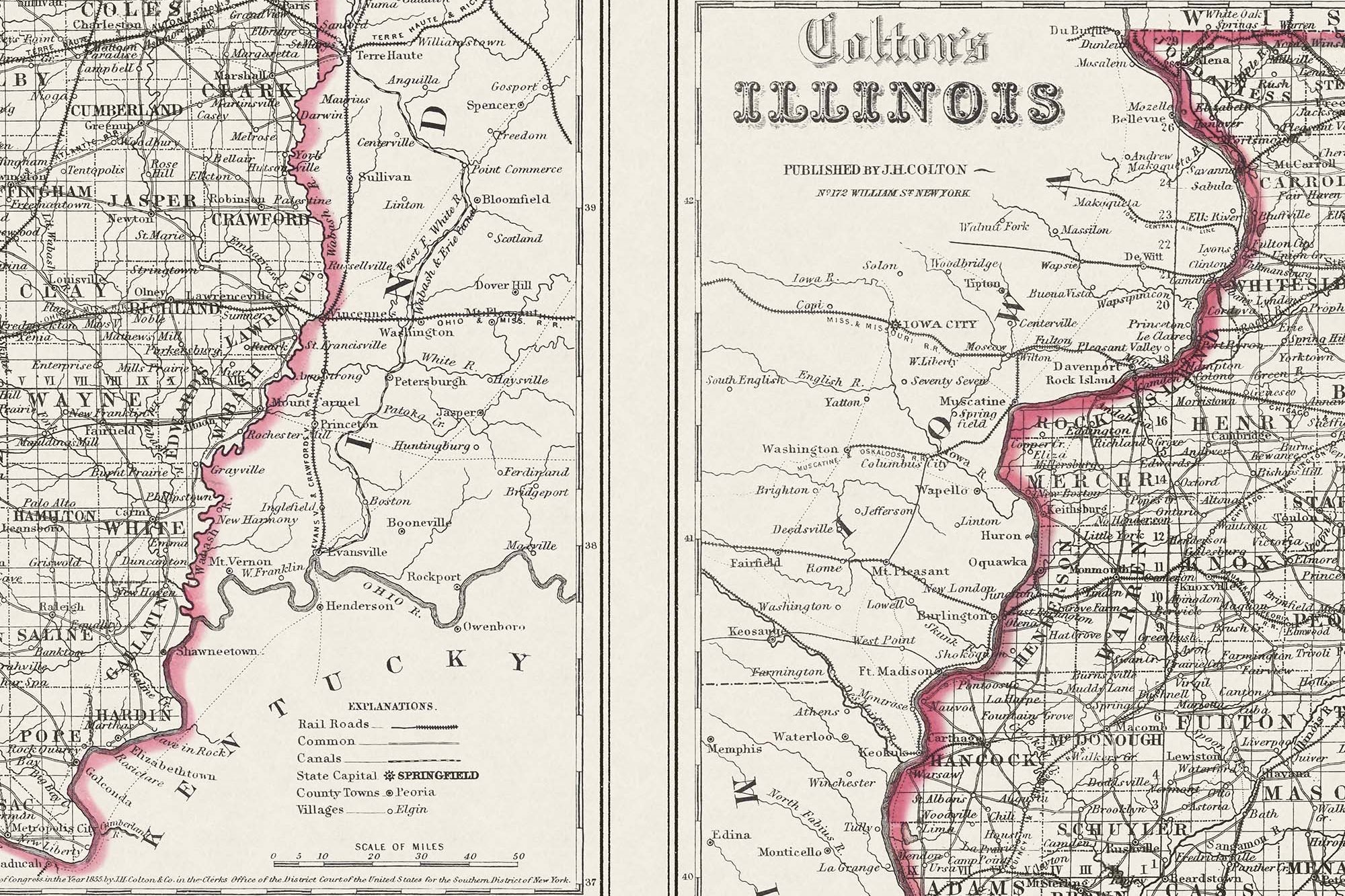 vintage Illinois map 1800s