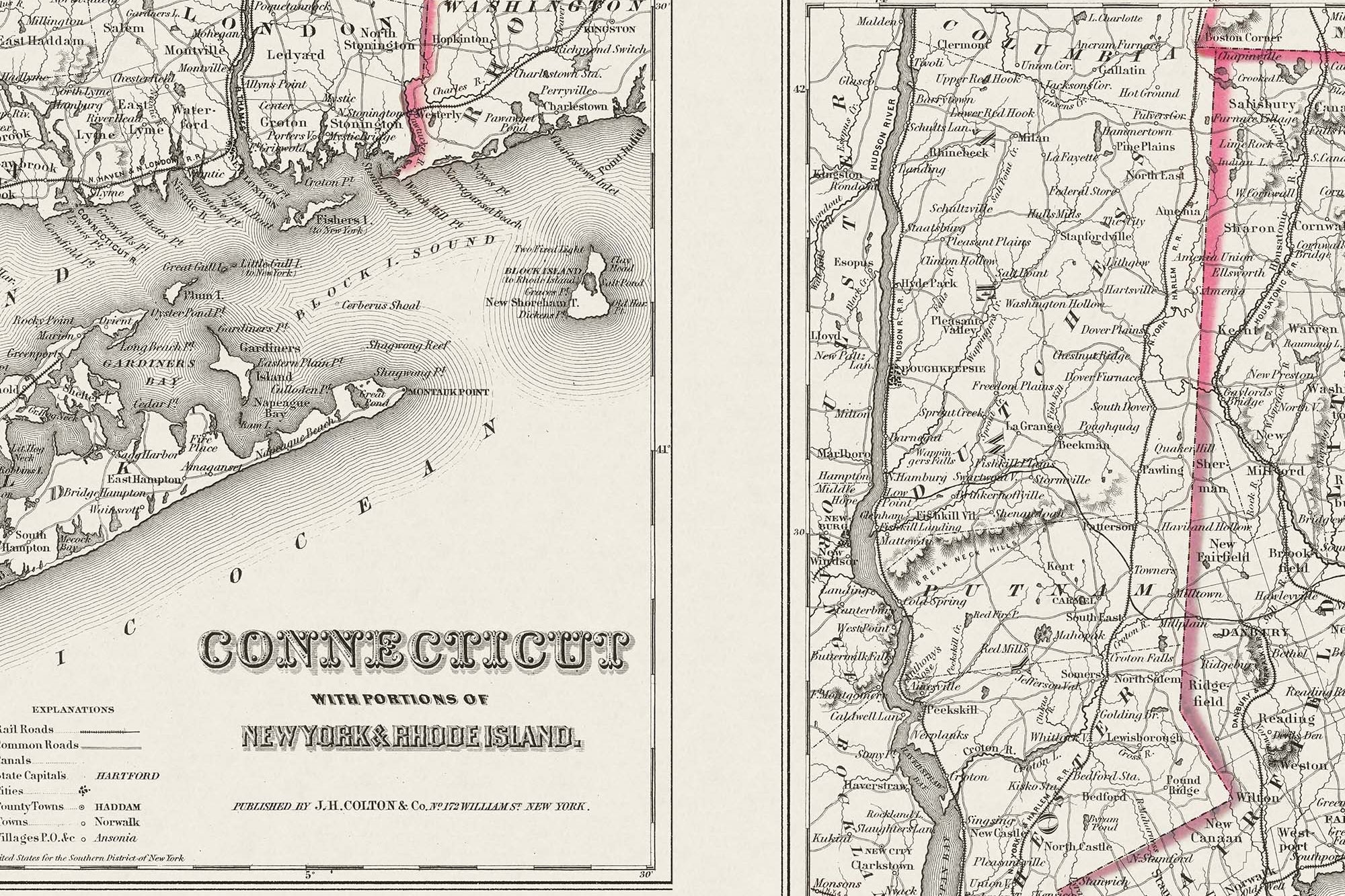 Vintage State Map of Connecticut