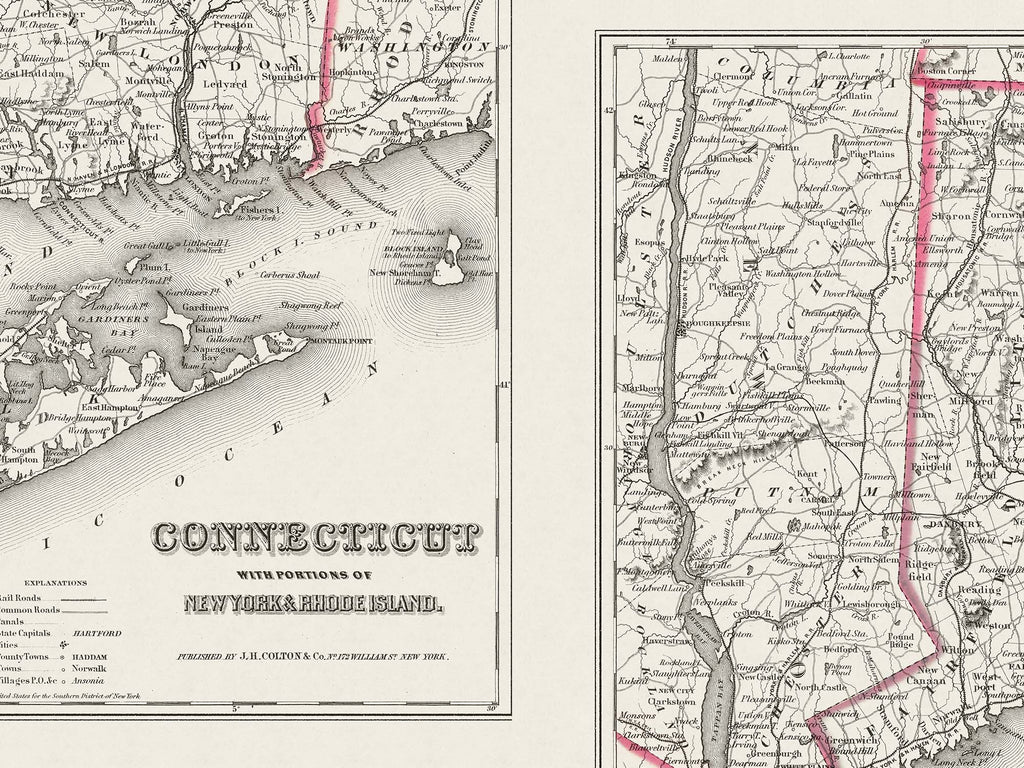 Vintage State Map of Connecticut