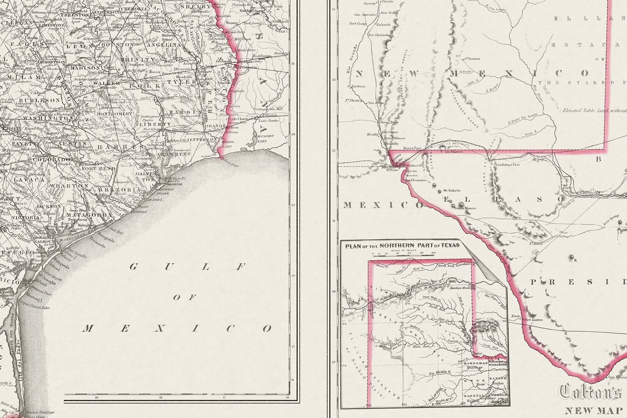 Vintage texas map 1800s