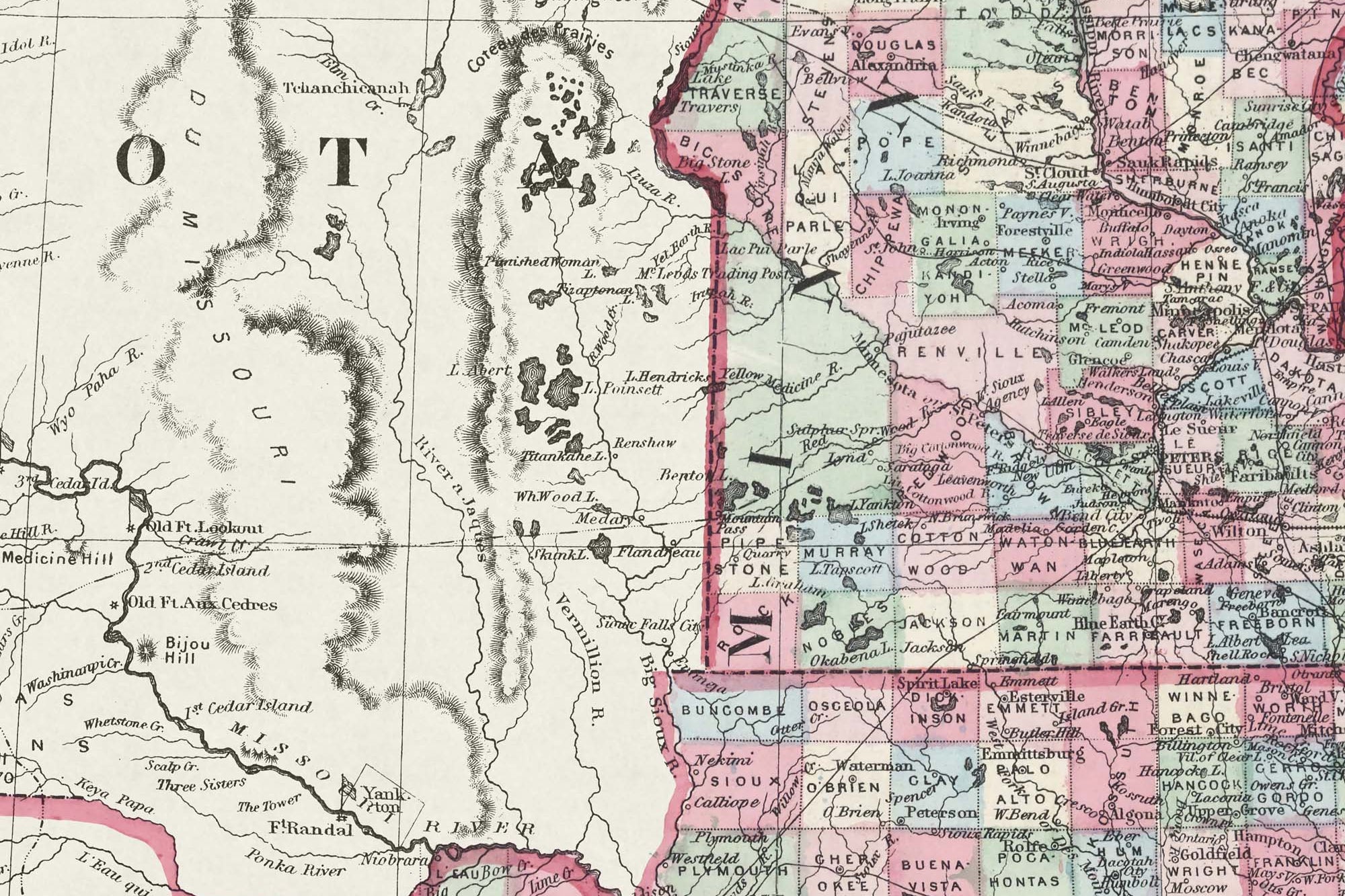detail of midwest historic map