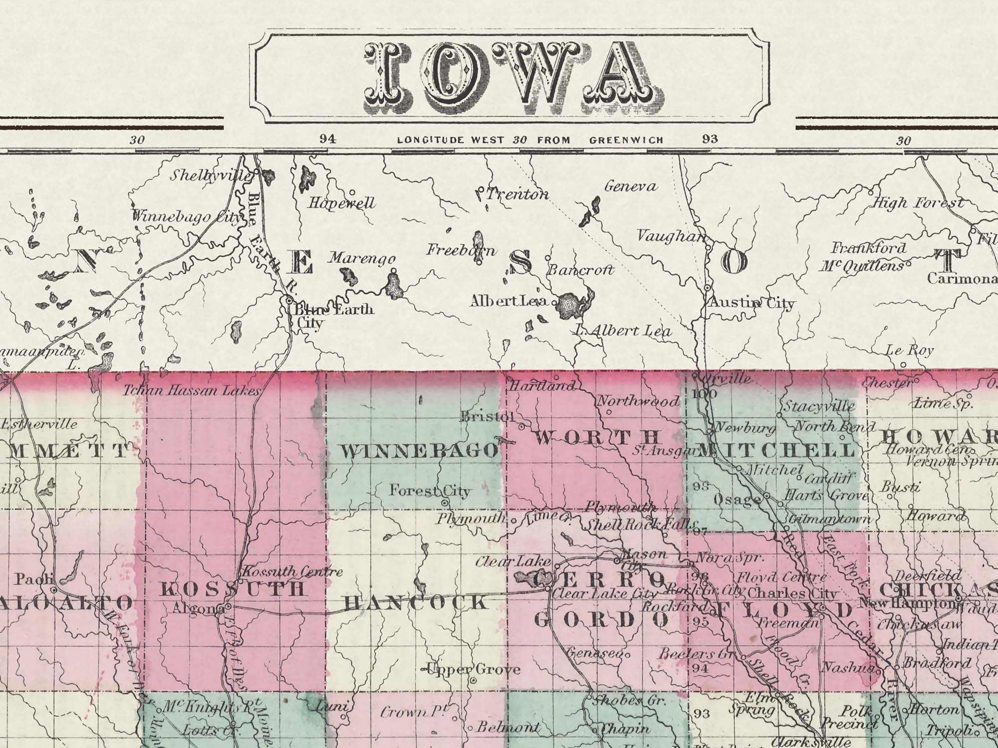 detailed old Iowa map