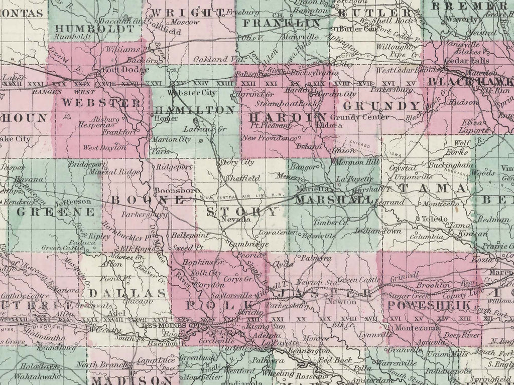 detailed antique iowa map