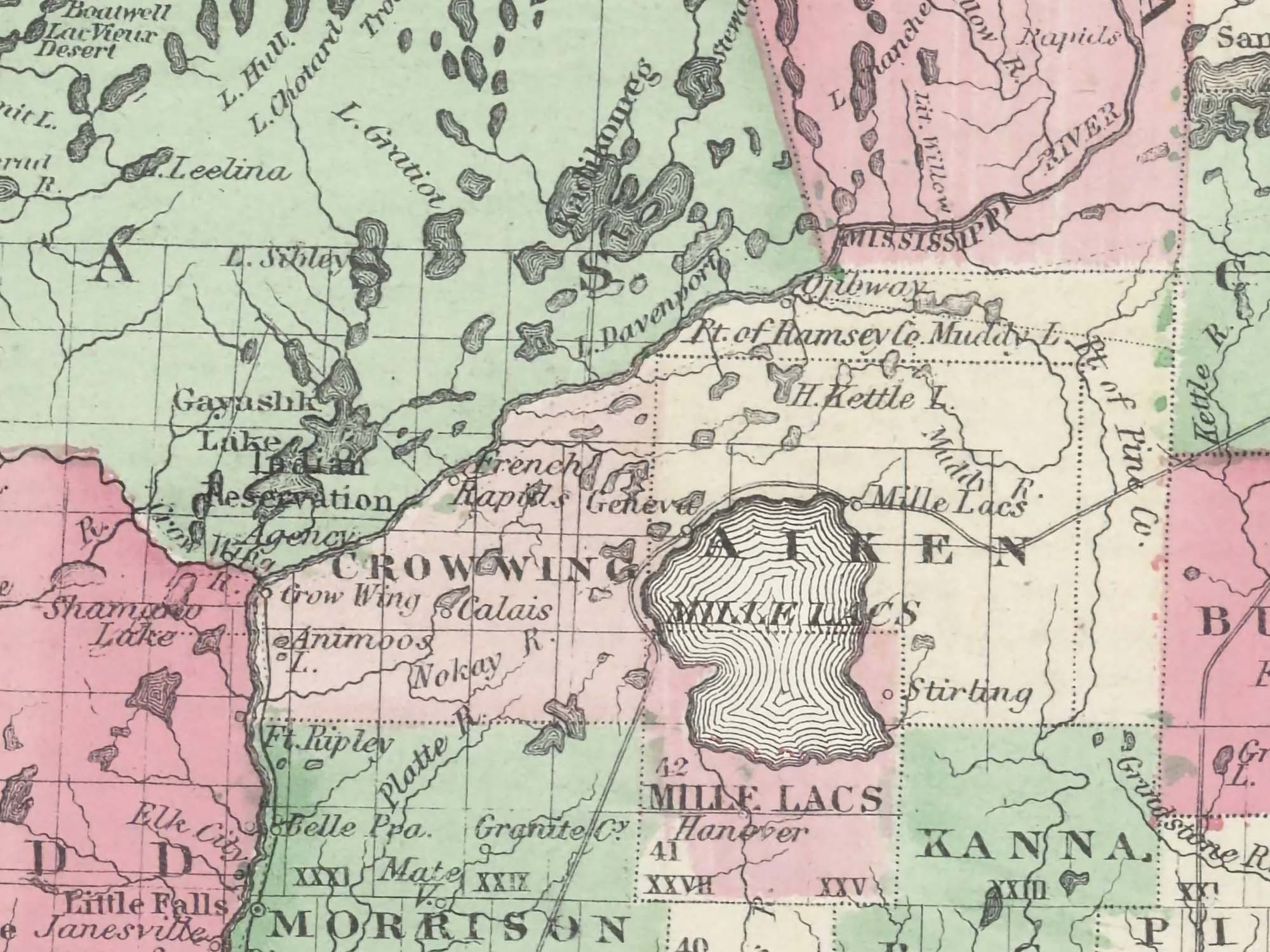 detailed 1850 map of MN