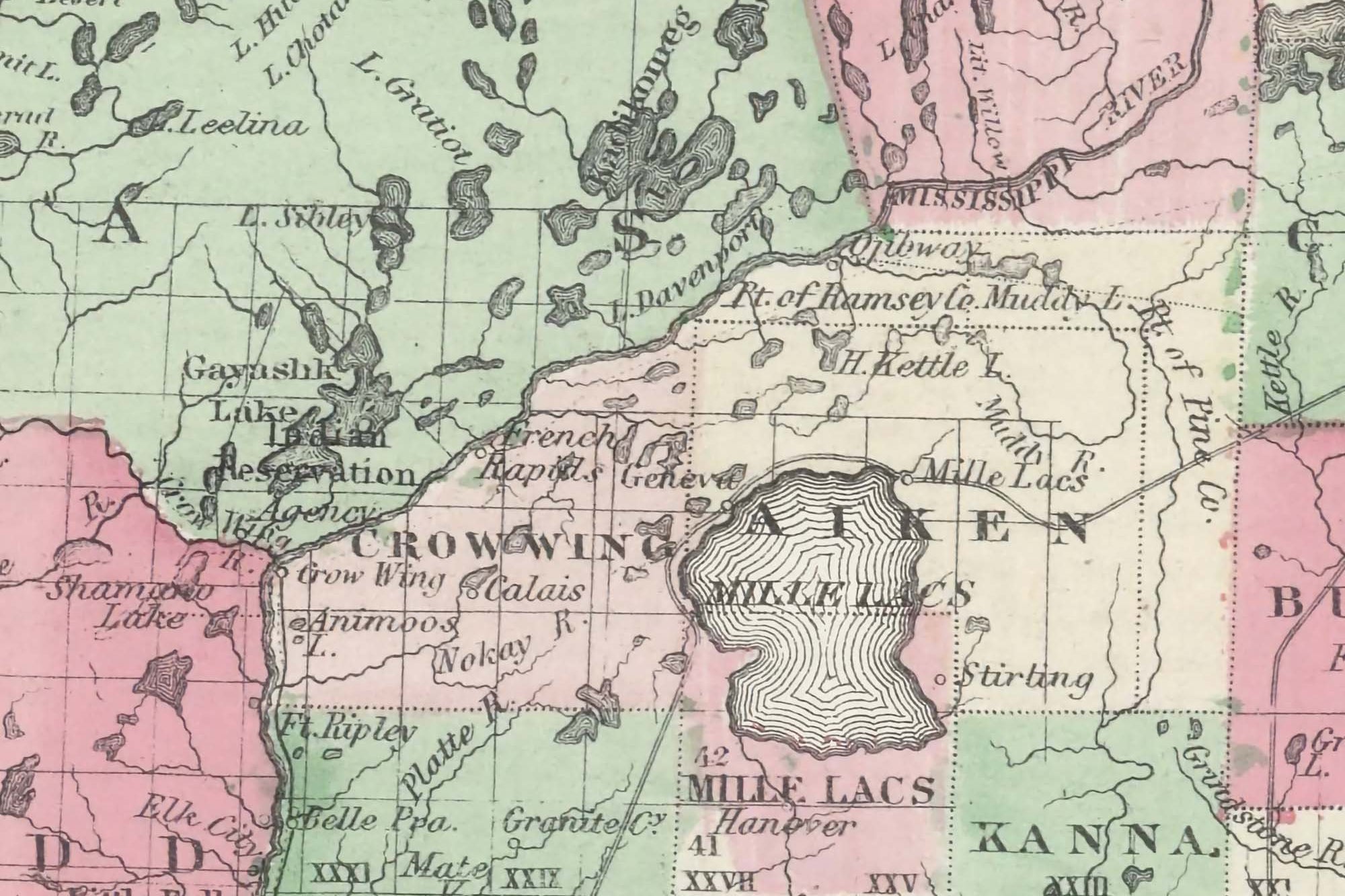 detailed 1850 map of MN