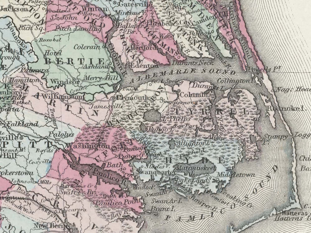 detailed 1800s North Carolina map