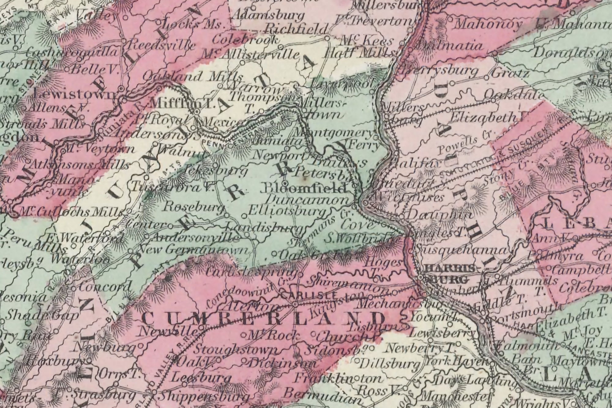 old pennslyvania map with roads