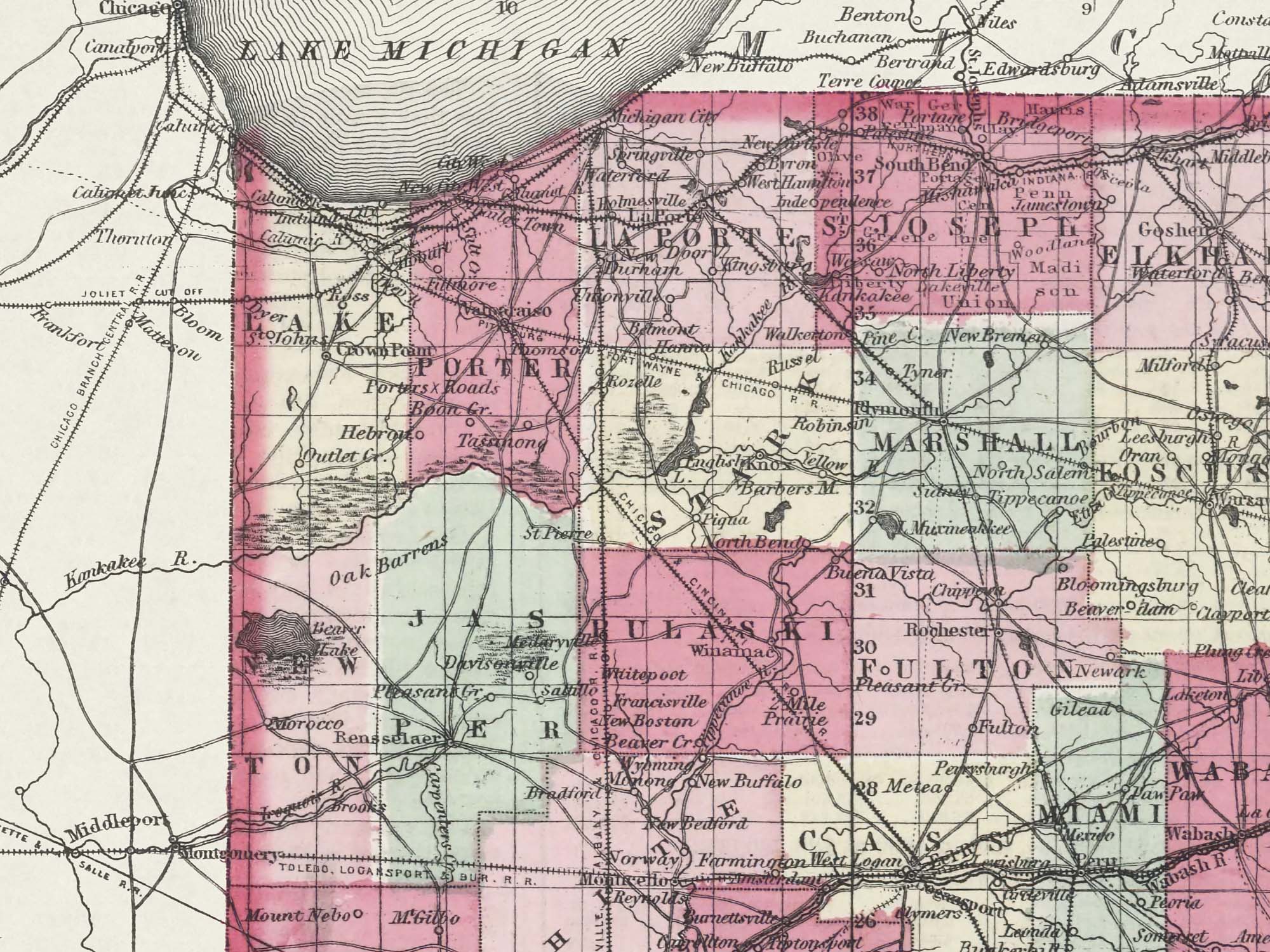 detailed old Indiana map 1850