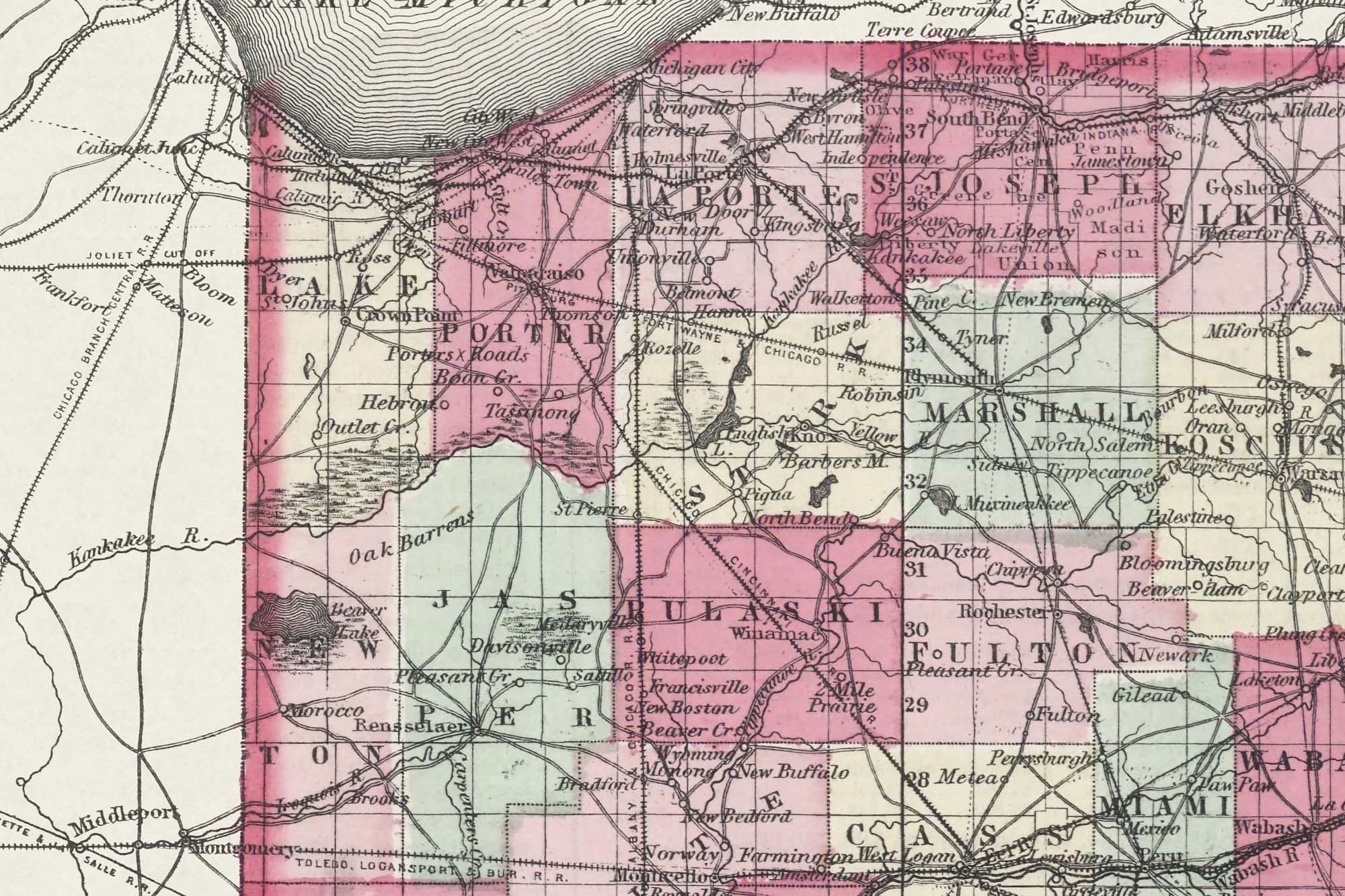 detailed old Indiana map 1850