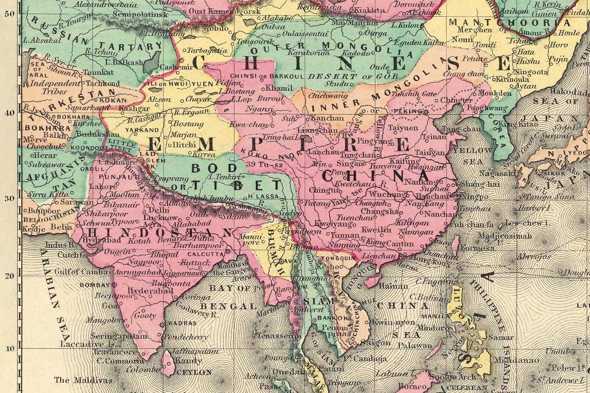 historical map of asia in 1800s